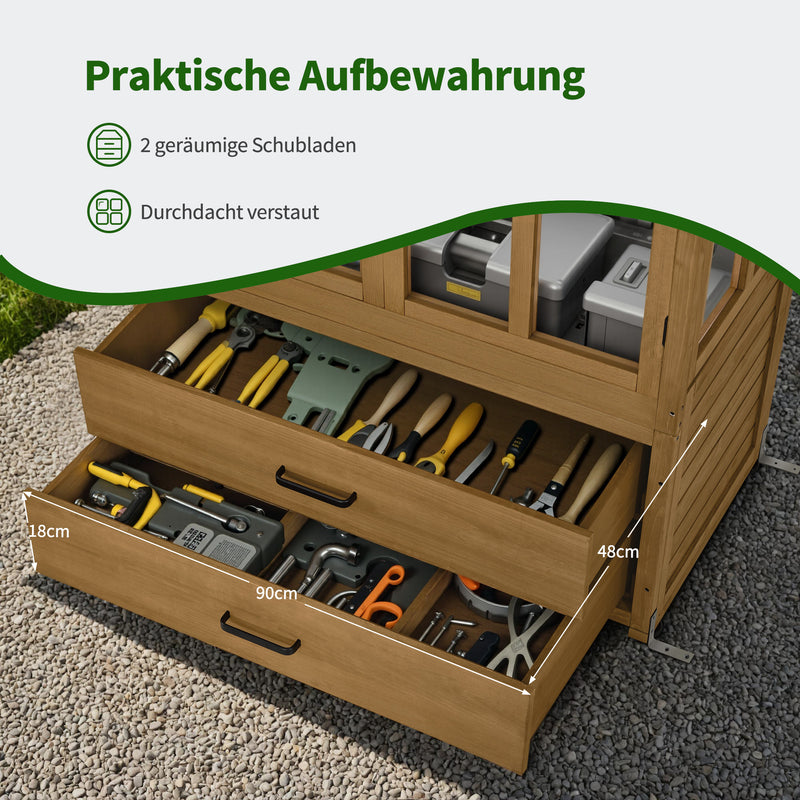 M MCombo Gartenschrank Gartenhaus Holz Wetterfest, Geräteschrank Gerätehaus Outdoor, für Außenbereich Balkon Terrasse, Gartenhütte mit 2 Bewegliche Regale, 58×107×180 cm, 1155 (Natur)