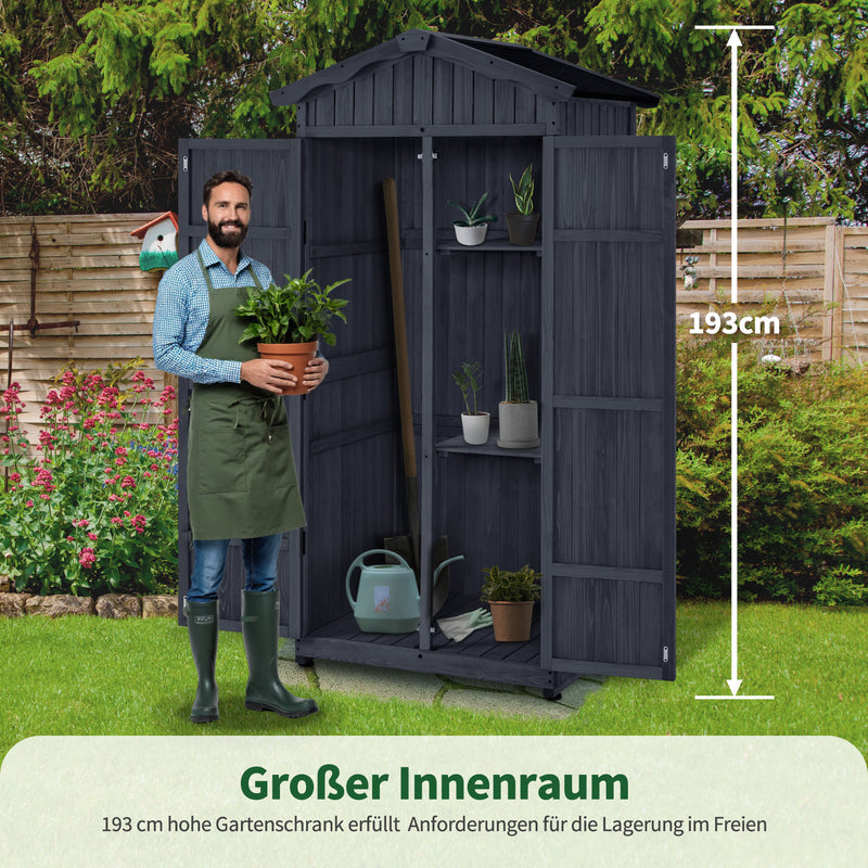 M MCombo Gartenschrank Gartenhaus Holz Wetterfest, Outdoor Wasserdicht Schrank mit Boden, für Außenbereich Balkon Terrasse, Aufbewahrungsschrank mit 2 Bewegliche Regale 74×99×193 cm (Anthrazitgrau)