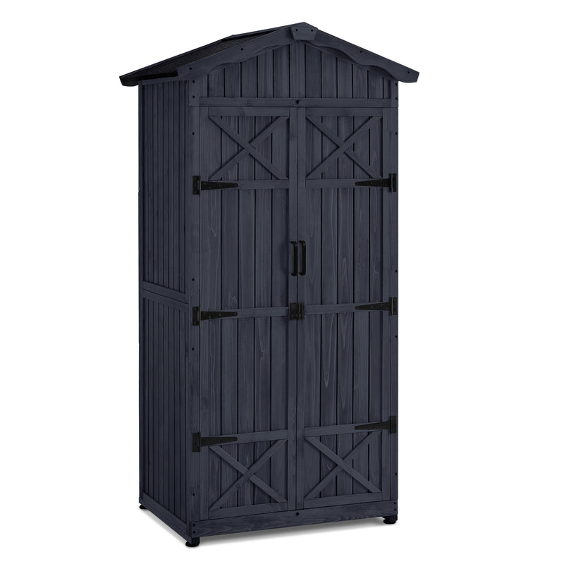M MCombo Gartenschrank Gartenhaus Holz Wetterfest, Outdoor Wasserdicht Schrank mit Boden, für Außenbereich Balkon Terrasse, Aufbewahrungsschrank mit 2 Bewegliche Regale 74×99×193 cm (Anthrazitgrau)