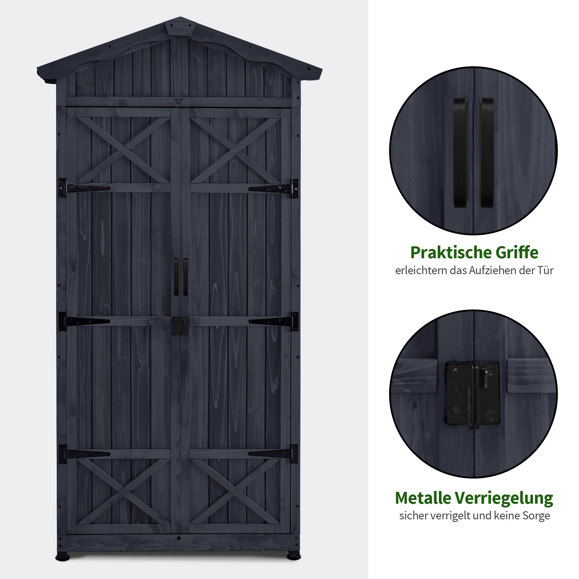 M MCombo Garden Cabinet Garden House Wooden Weatherproof, Outdoor Waterproof Cabinet with Floor, for Outdoor Balcony Terrace, Storage Cabinet with 2 Movable Shelves 74×99×193 cm, 1165 (Anthracite Gray)