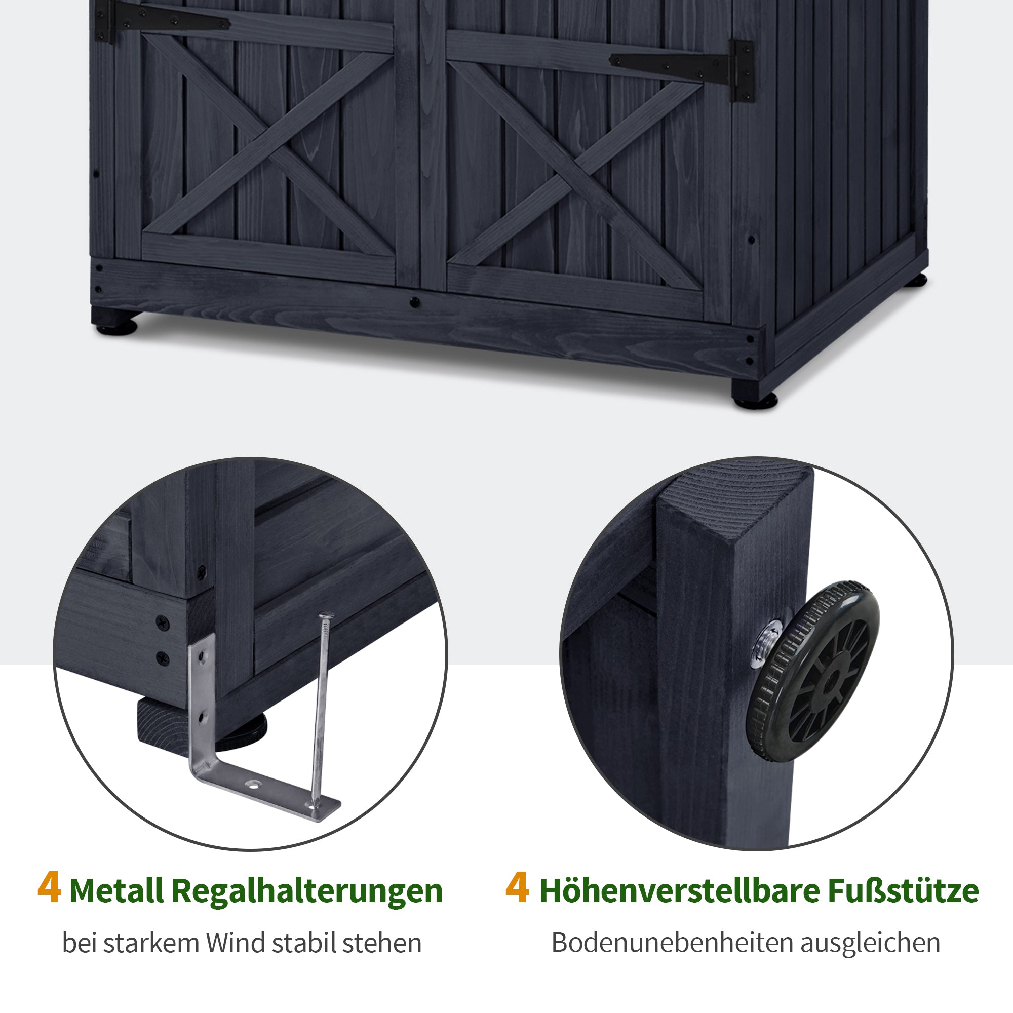 M MCombo Garden Cabinet Garden House Wooden Weatherproof, Outdoor Waterproof Cabinet with Floor, for Outdoor Balcony Terrace, Storage Cabinet with 2 Movable Shelves 74×99×193 cm, 1165 (Anthracite Gray)