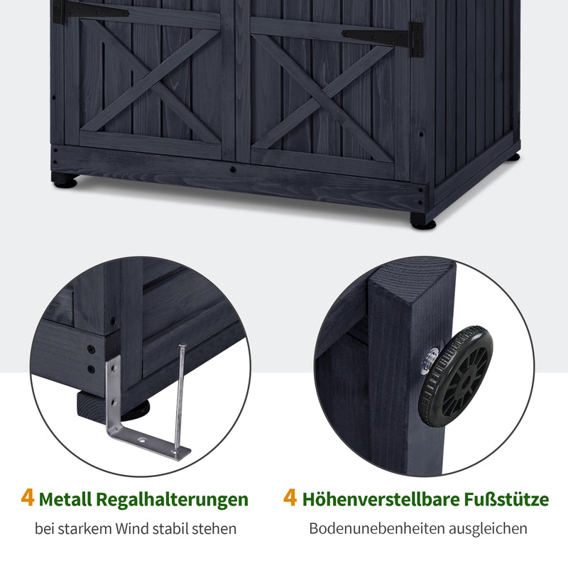 M MCombo Gartenschrank Gartenhaus Holz Wetterfest, Outdoor Wasserdicht Schrank mit Boden, für Außenbereich Balkon Terrasse, Aufbewahrungsschrank mit 2 Bewegliche Regale 74×99×193 cm (Anthrazitgrau)