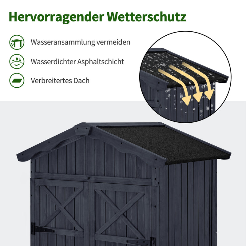 M MCombo Gartenschrank Gartenhaus Holz Wetterfest, Outdoor Wasserdicht Schrank mit Boden, für Außenbereich Balkon Terrasse, Aufbewahrungsschrank mit 2 Bewegliche Regale 74×99×193 cm (Anthrazitgrau)