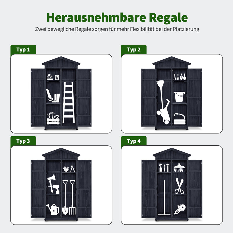 M MCombo Gartenschrank Gartenhaus Holz Wetterfest, Outdoor Wasserdicht Schrank mit Boden, für Außenbereich Balkon Terrasse, Aufbewahrungsschrank mit 2 Bewegliche Regale 74×99×193 cm (Anthrazitgrau)