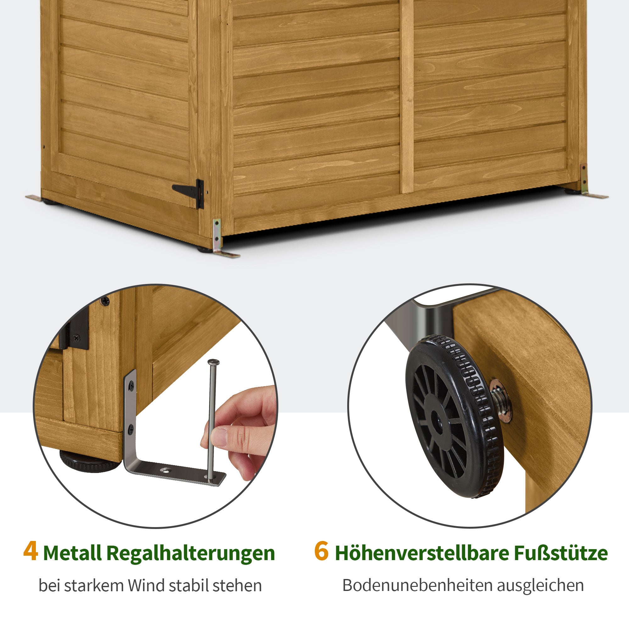 M MCombo Garden Cabinet Garden House Wooden Weatherproof, Outdoor Cabinet Weatherproof, Walk-in Tool Shed, for Outdoor Balcony &amp; Terrace, Tool Shed with 3 Fixed Shelves, 120×86×201 cm, 1753 (Natural)