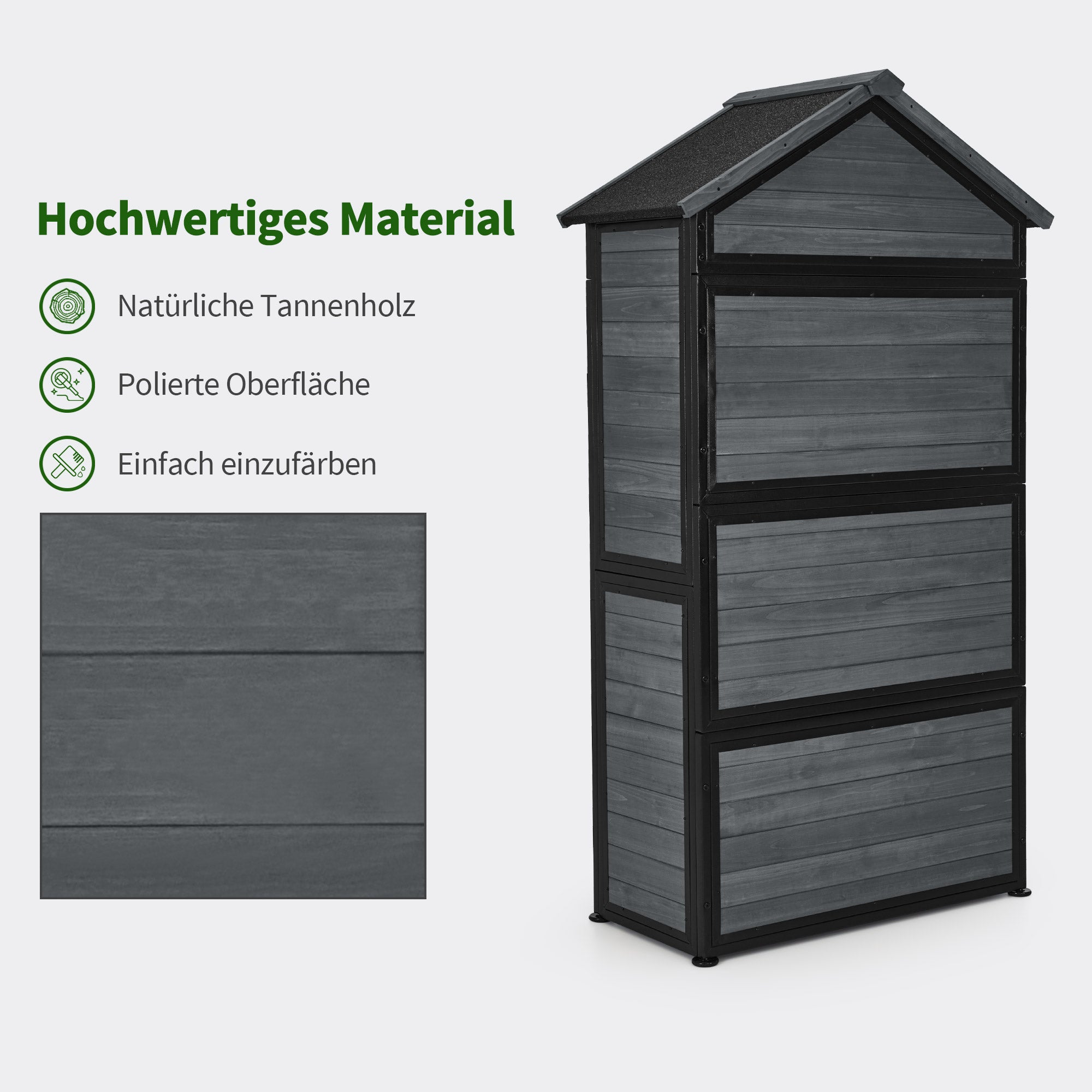 M MCombo Gartenschrank Gartenhaus Holz Metgallgestell Wetterfest, Gerätehaus Outdoor, für Außenbereich Garten Terrasse, Geräteschuppen mit 2 Bewegliche Regale, 45×90×165 cm, 2736