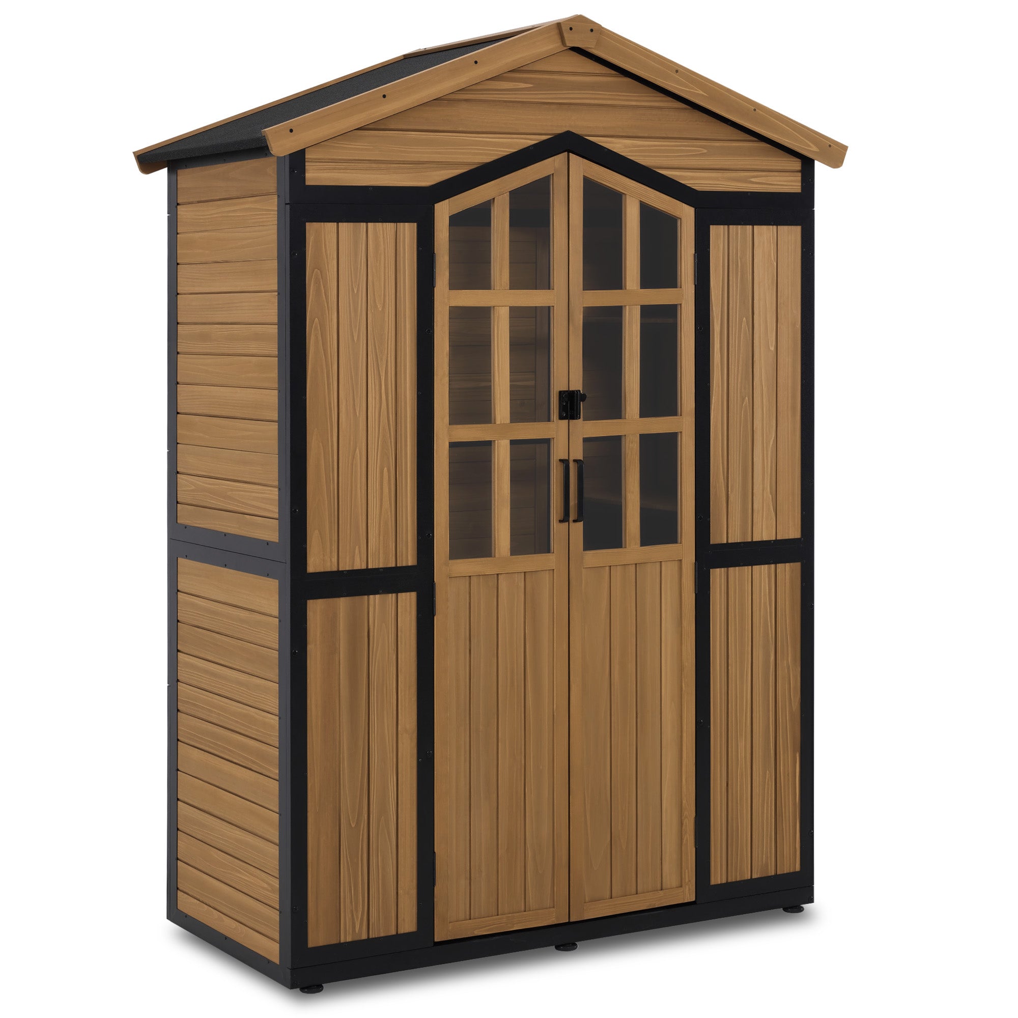 M MCombo Gartenschrank Holz Metgallgestell mit 6 Ablagen, Geräteschuppen Wetterfest, Gartenhaus Outdoor Wasserdicht, Aufbewahrungsschrank für Außenbereich, Garten & Terrasse, 2749 (Natur)
