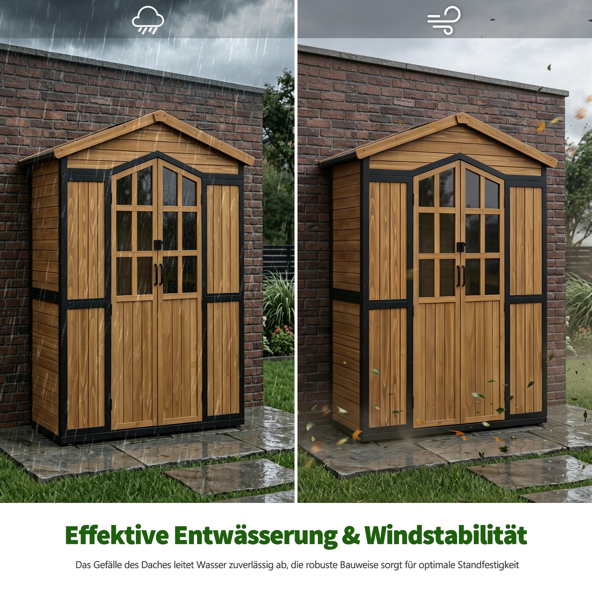 M MCombo Gartenschrank Holz Metgallgestell mit 6 Ablagen, Geräteschuppen Wetterfest, Gartenhaus Outdoor Wasserdicht, Aufbewahrungsschrank für Außenbereich, Garten & Terrasse, 2749 (Natur)