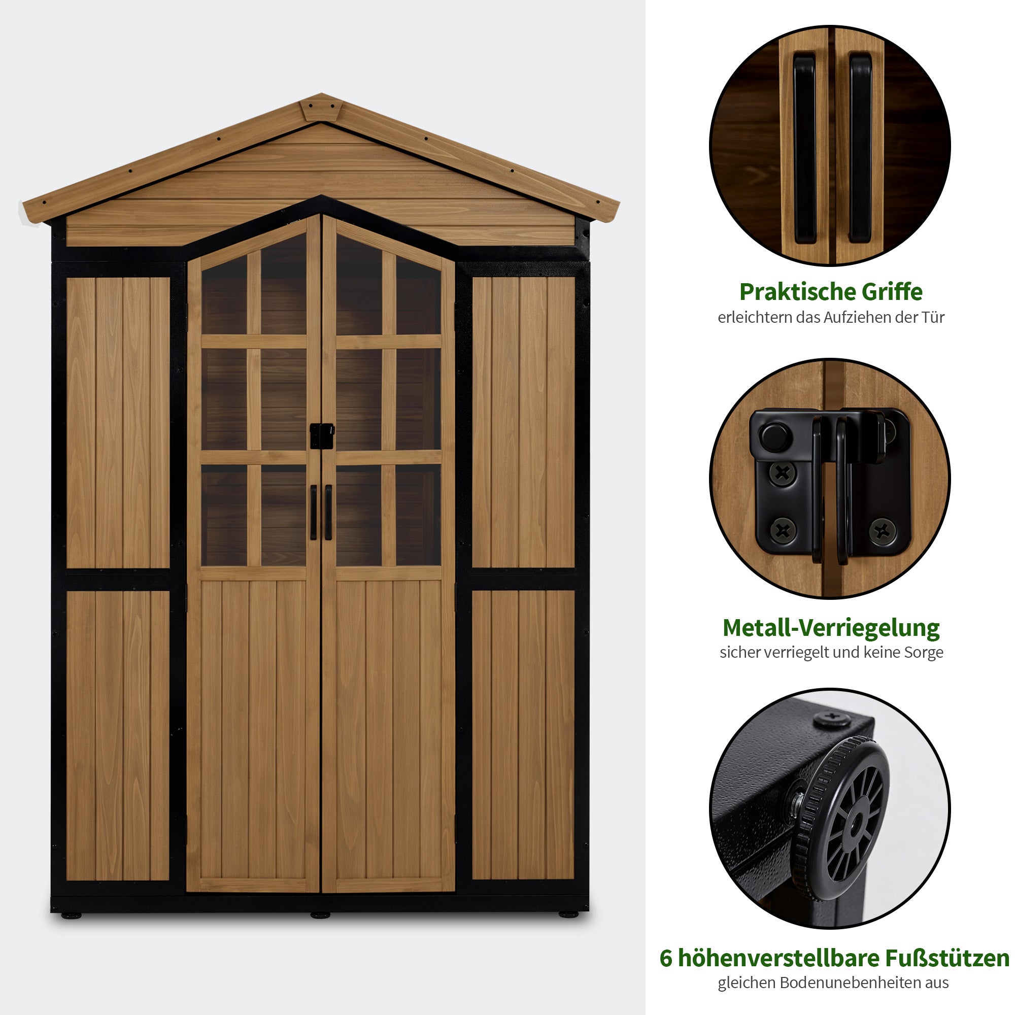 M MCombo Gartenschrank Holz Metgallgestell mit 6 Ablagen, Geräteschuppen Wetterfest, Gartenhaus Outdoor Wasserdicht, Aufbewahrungsschrank für Außenbereich, Garten & Terrasse, 2749 (Natur)