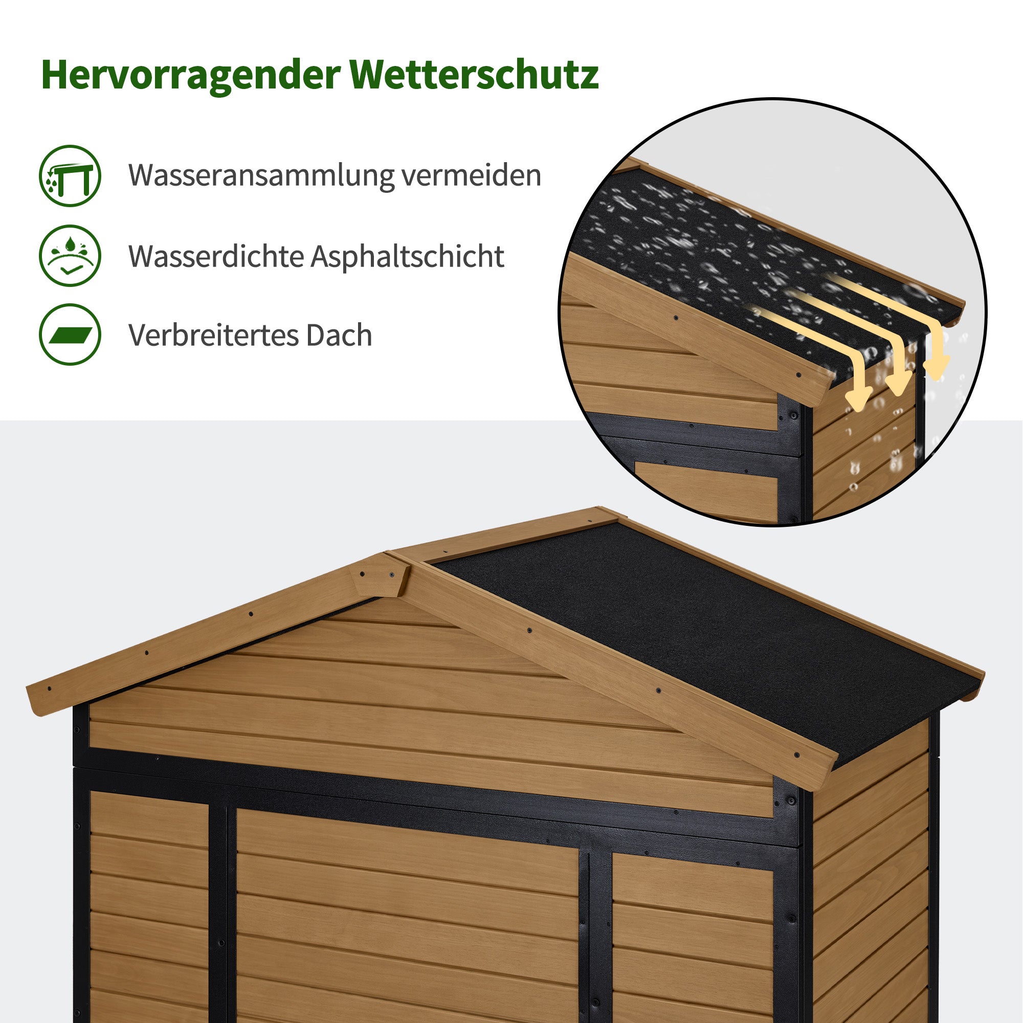M MCombo Gartenschrank Holz Metgallgestell mit 6 Ablagen, Geräteschuppen Wetterfest, Gartenhaus Outdoor Wasserdicht, Aufbewahrungsschrank für Außenbereich, Garten & Terrasse, 2749 (Natur)