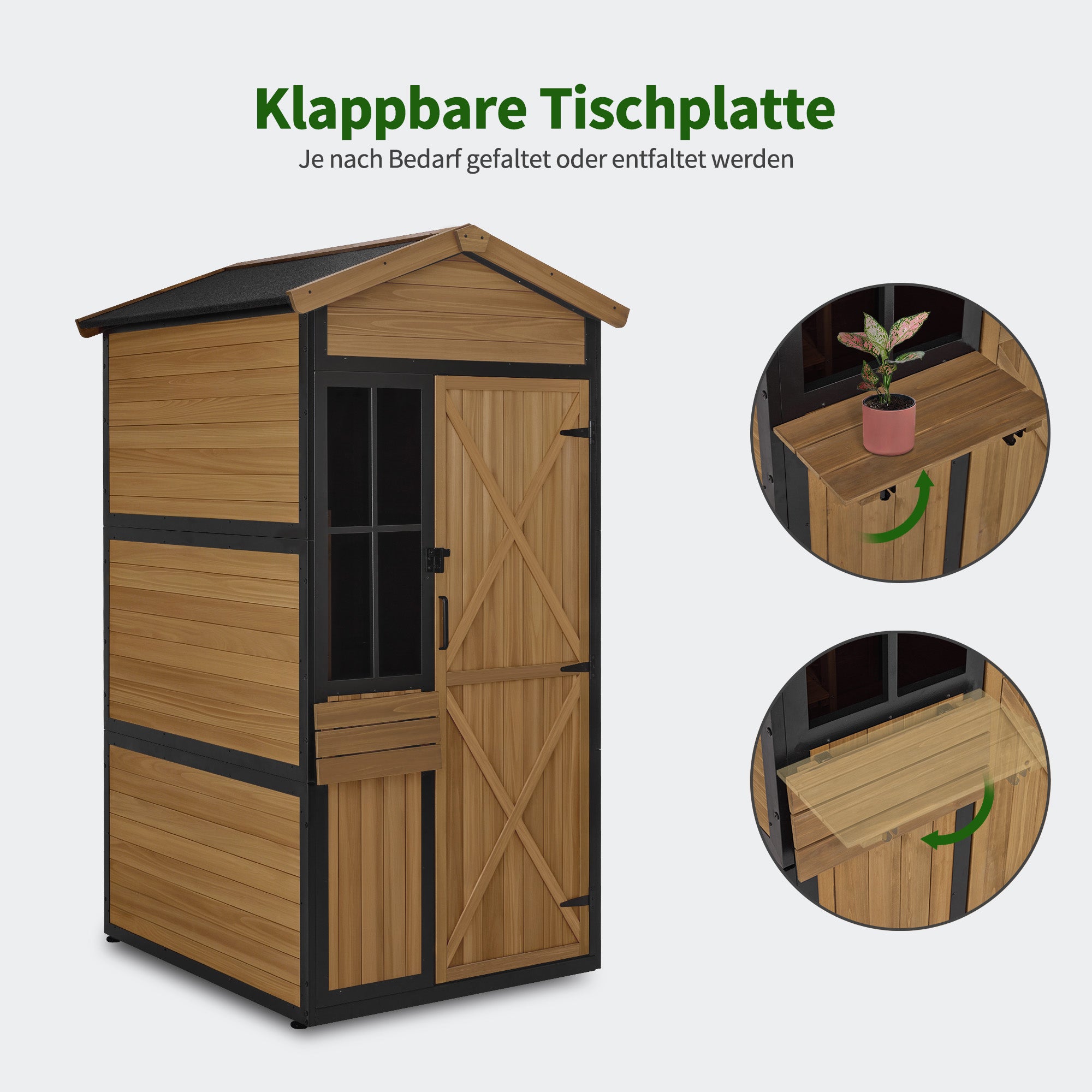 M MCombo Gartenschrank Holz Metgallgestell mit 3 Ablagen, Geräteschuppen Wetterfest, Gartenhaus Outdoor Wasserdicht, Aufbewahrungsschrank für Außenbereich, Garten & Terrasse, 2750 (Natur)