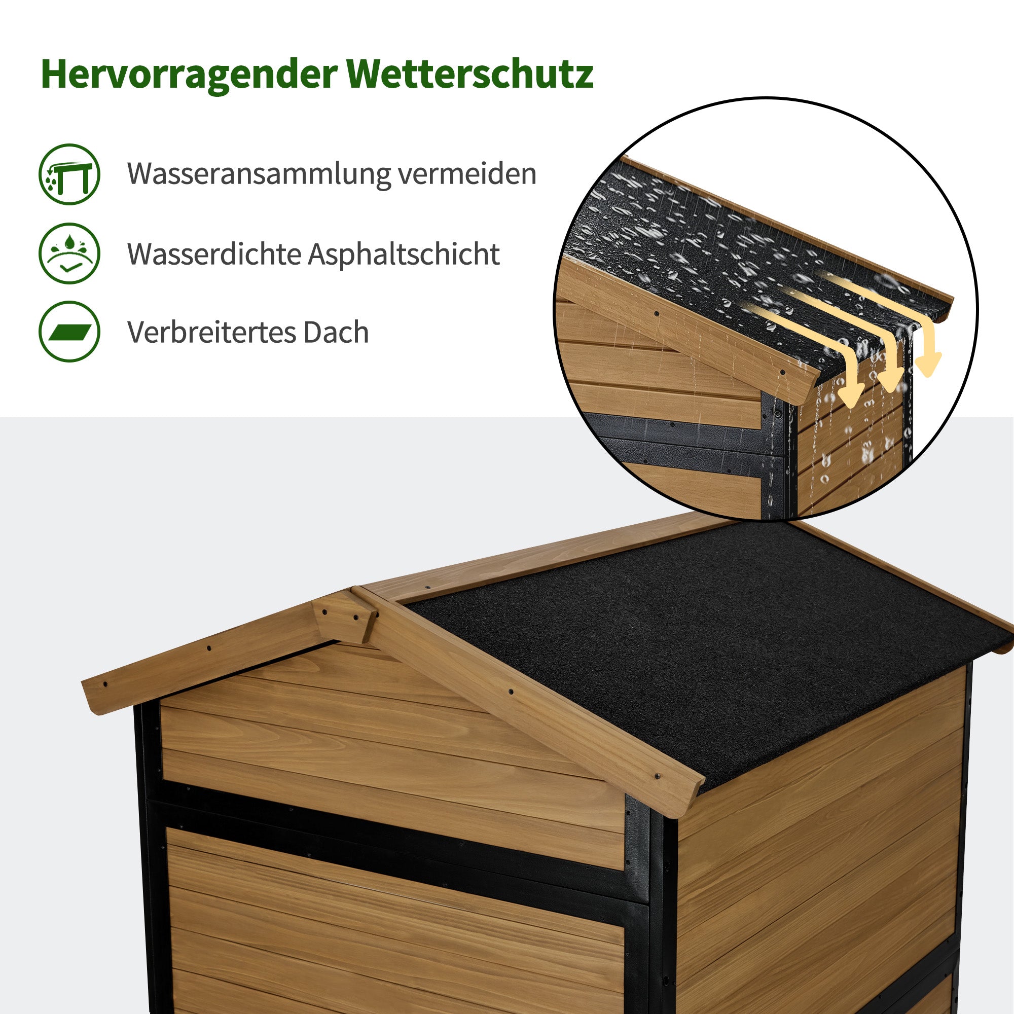 M MCombo Gartenschrank Holz Metgallgestell mit 3 Ablagen, Geräteschuppen Wetterfest, Gartenhaus Outdoor Wasserdicht, Aufbewahrungsschrank für Außenbereich, Garten & Terrasse, 2750 (Natur)