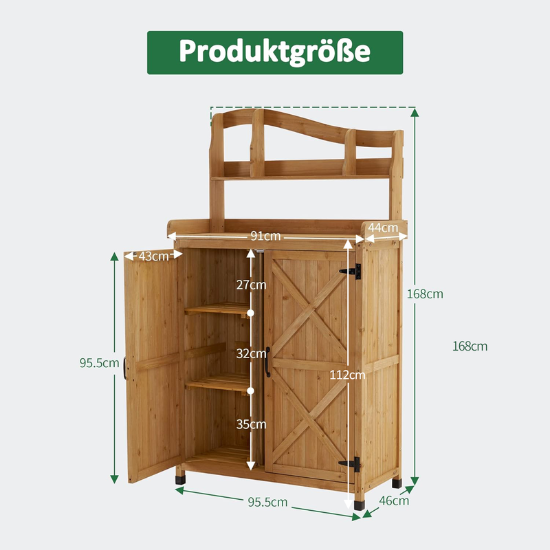 MCombo Holz Pflanztisch outdoor wetterfest, Gärtnertisch Blumentisch mit Arbeitsplatte, für Garten Balkon und Terrasse, Natürlich, 0439