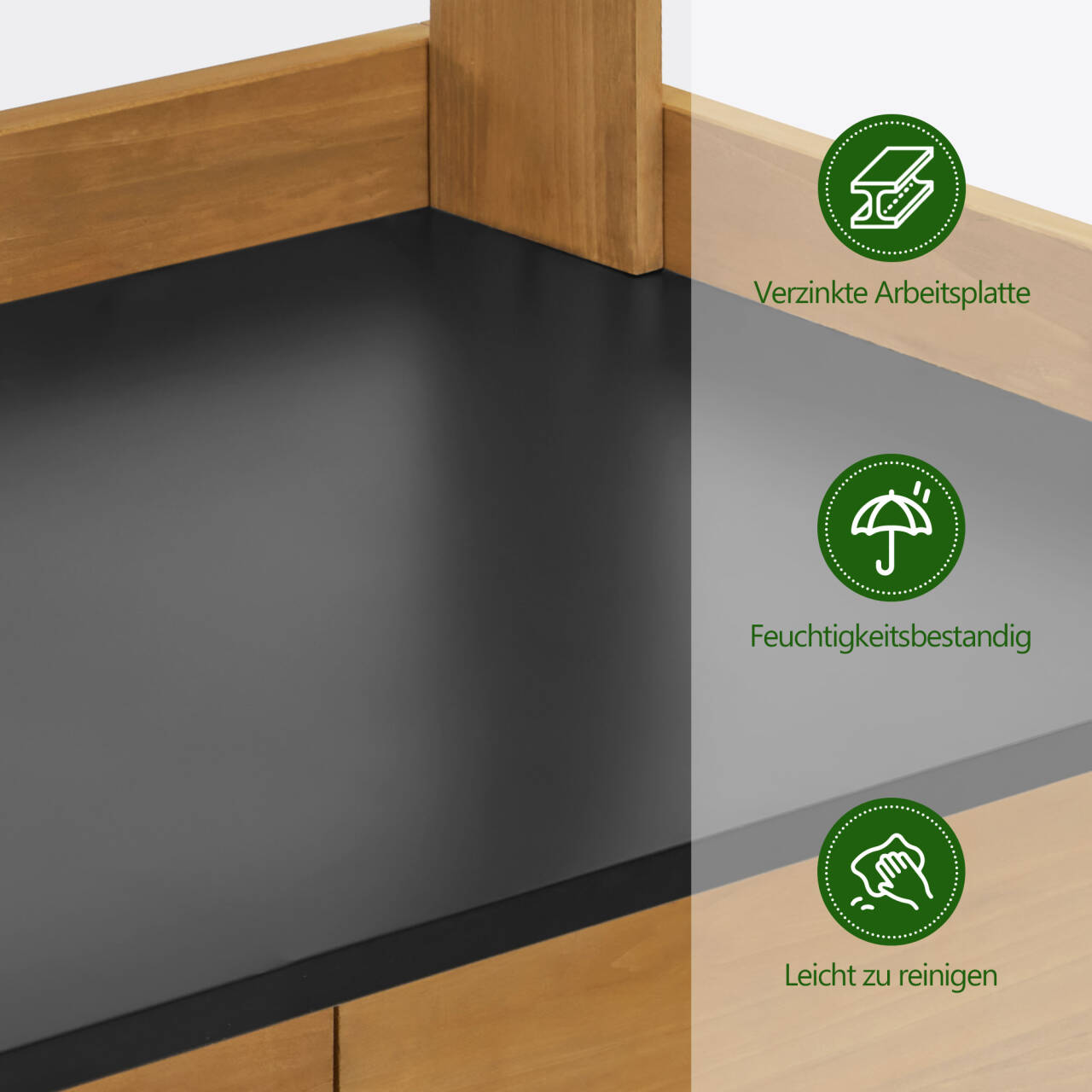 M MCombo Pflanztisch mit Schublade, Ablage, Verzinkter Arbeitsplatte & Schrank, Gärtnertisch Wetterfest mit 3 Haken, Blumentisch Massivholz für Garten, Balkon & Terrasse, 47 x 111 x 127 cm, 2049 (Natur)