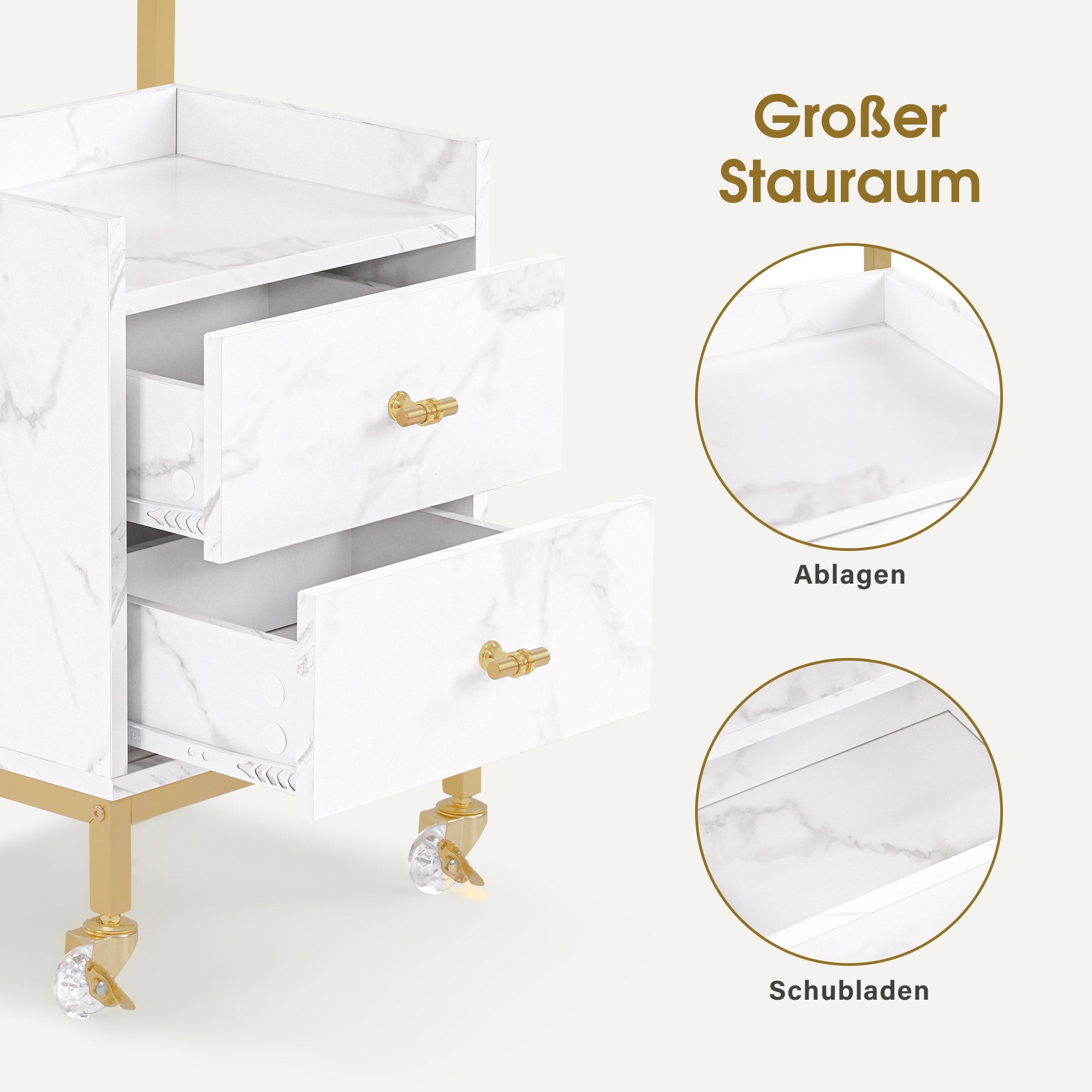 M MCombo Rollwagen mit Rollen & 2 Schubladen, Servierwagen, mit 2 Ablagen, Moderner Arbeitswagen für Bad Wohnzimmer, 32x37x87cm, 0029