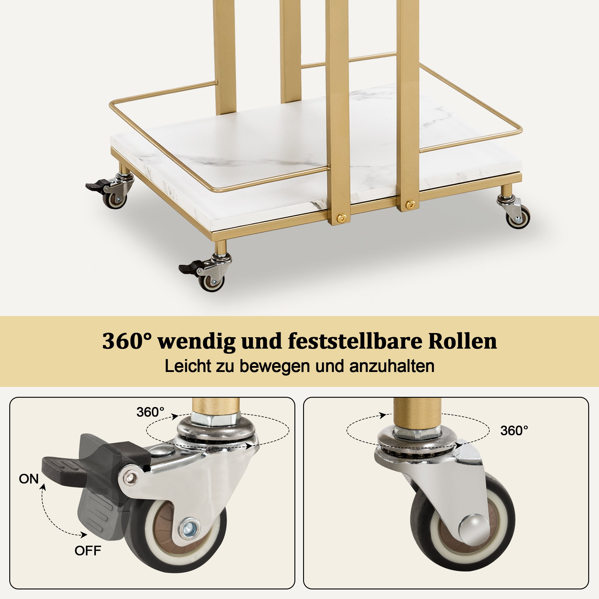 M MCombo Serving Cart with Wheels, Kitchen Cart Bar Cart Metal Frame, Modern Rolling Cart Multi-Purpose Cart with 3 Levels, for Kitchen Bathroom Living Room Office, 33*43*75cm, 0033 