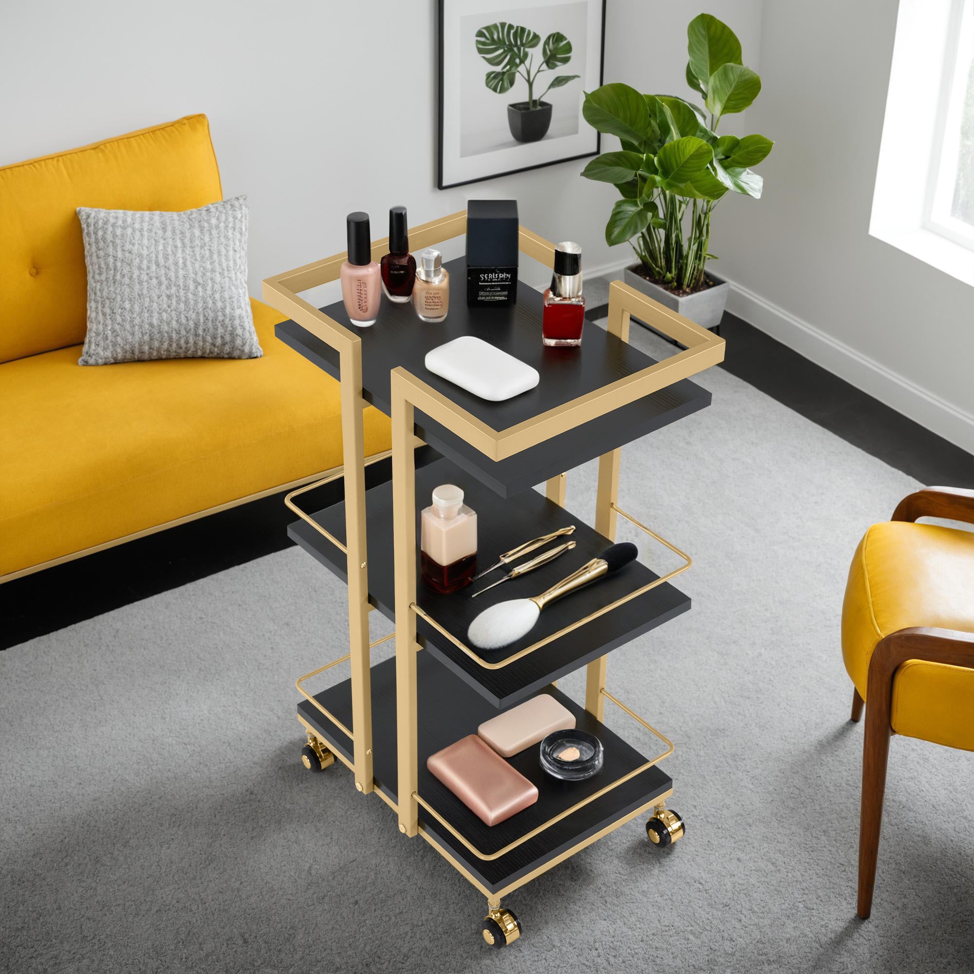 M MCombo Serving Cart with Wheels, Kitchen Cart Bar Cart Metal Frame, Modern Rolling Cart Multi-Purpose Cart with 3 Levels, for Kitchen Bathroom Living Room Office, 33*43*75cm, 0033 