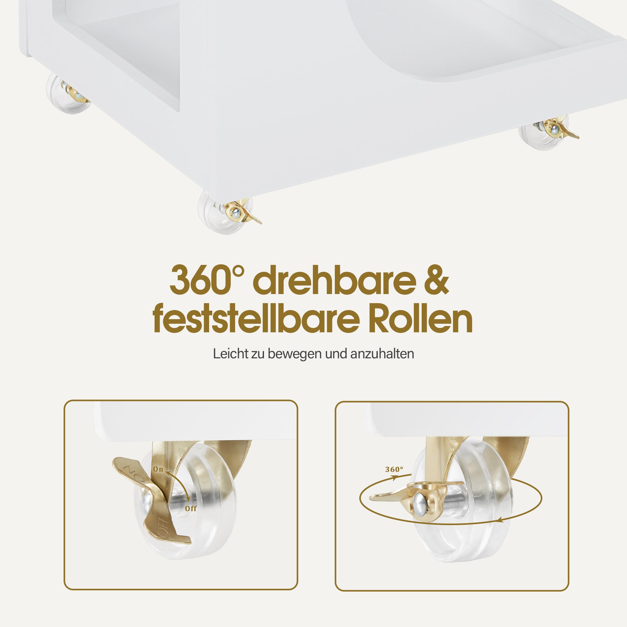 M MCombo Servierwagen mit Rollen, Rollwagen Friseurwagen Weiß, Badwagen Küchenwagen, Salon Trolley mit 3 Ablagen, Moderner Mehrzweckwagen für Schönheitssalon Bad Wohnzimmer, 44,5x40x87cm, 0045