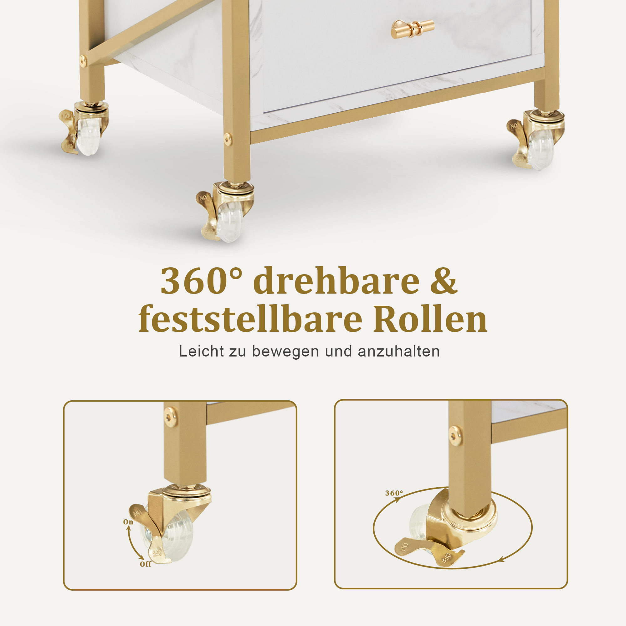 M MCombo Hairdressing Cart with Wheels &amp; 3 Drawers, Rolling Serving Cart White-Gold, Salon Trolley with 2 Shelves &amp; 2 Hairdryer Holders, Modern Work Cart for Bathroom Living Room, 30x40x97cm, 0048