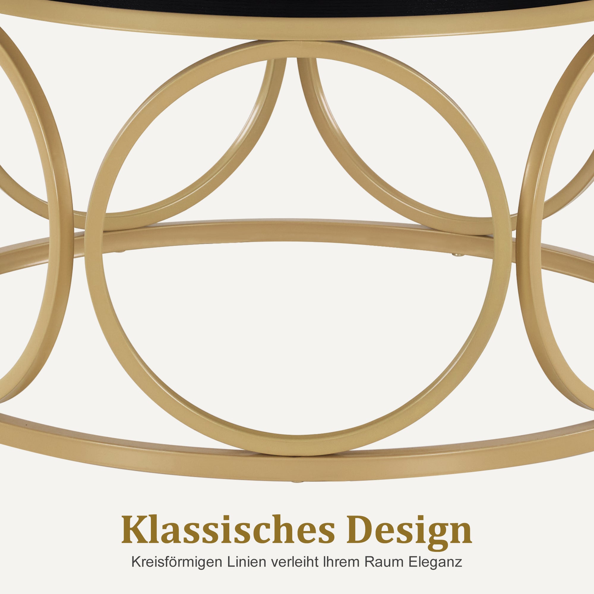 M MCombo Couchtisch Rund Holz, Modern Sofatisch Marmor Weiß Gold, Klein Kaffeetisch Metallgestell, Beistelltisch für Wohnzimmer, Durchmesser 80cm, 2102