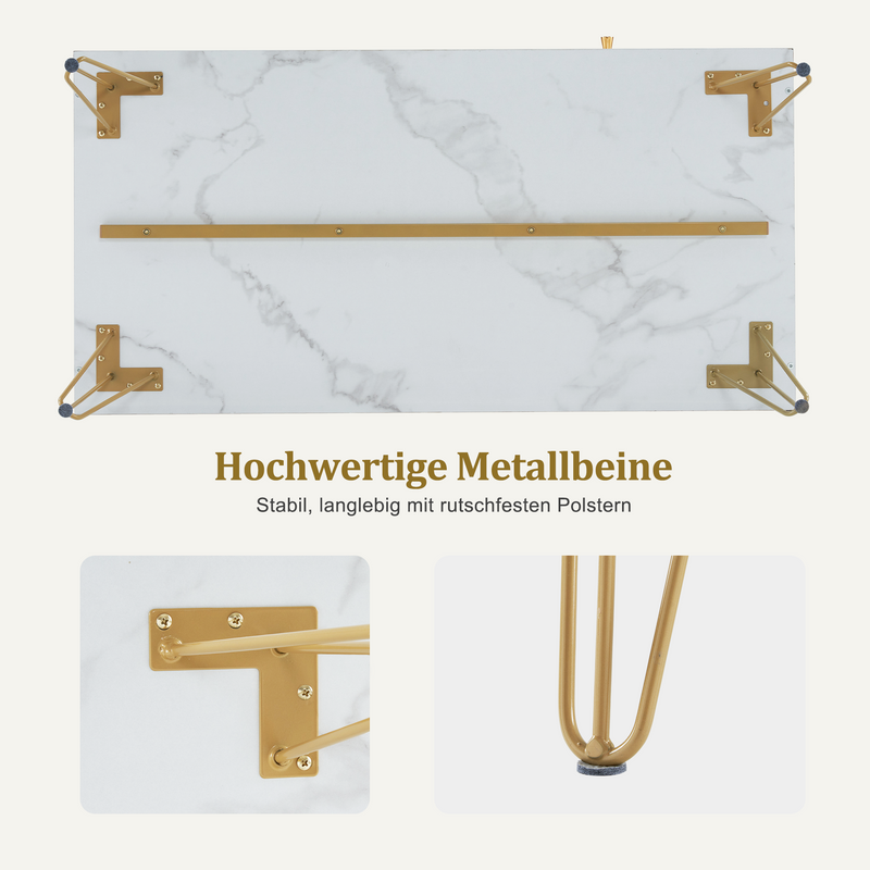 M MCombo Couchtisch Klein Marmor Weiß Gold, Modern Sofatisch Metallgestell, Kaffeetisch Beistelltisch TV Schrank mit Stauraum Wohnzimmer, 109*55*39.5, 2110