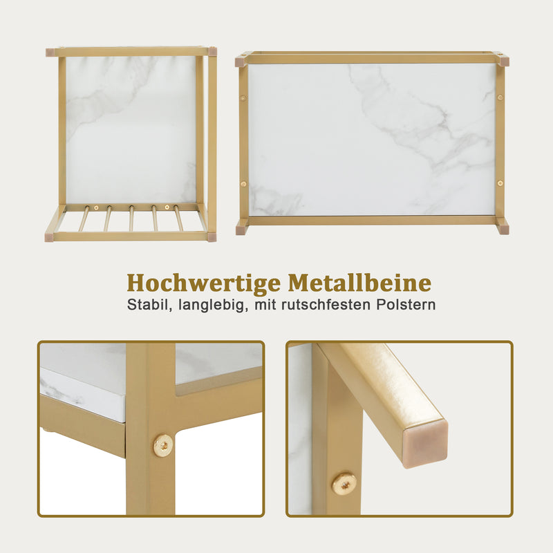 M MCombo Couchtisch 2er Set, Satztische Marmor-Weiß Gold, Wohnzimmertische Set aus Holz & Metall, Kleine Sofatische Kaffeetische Modern, 60*40*45 & 45*40*51cm, 2189