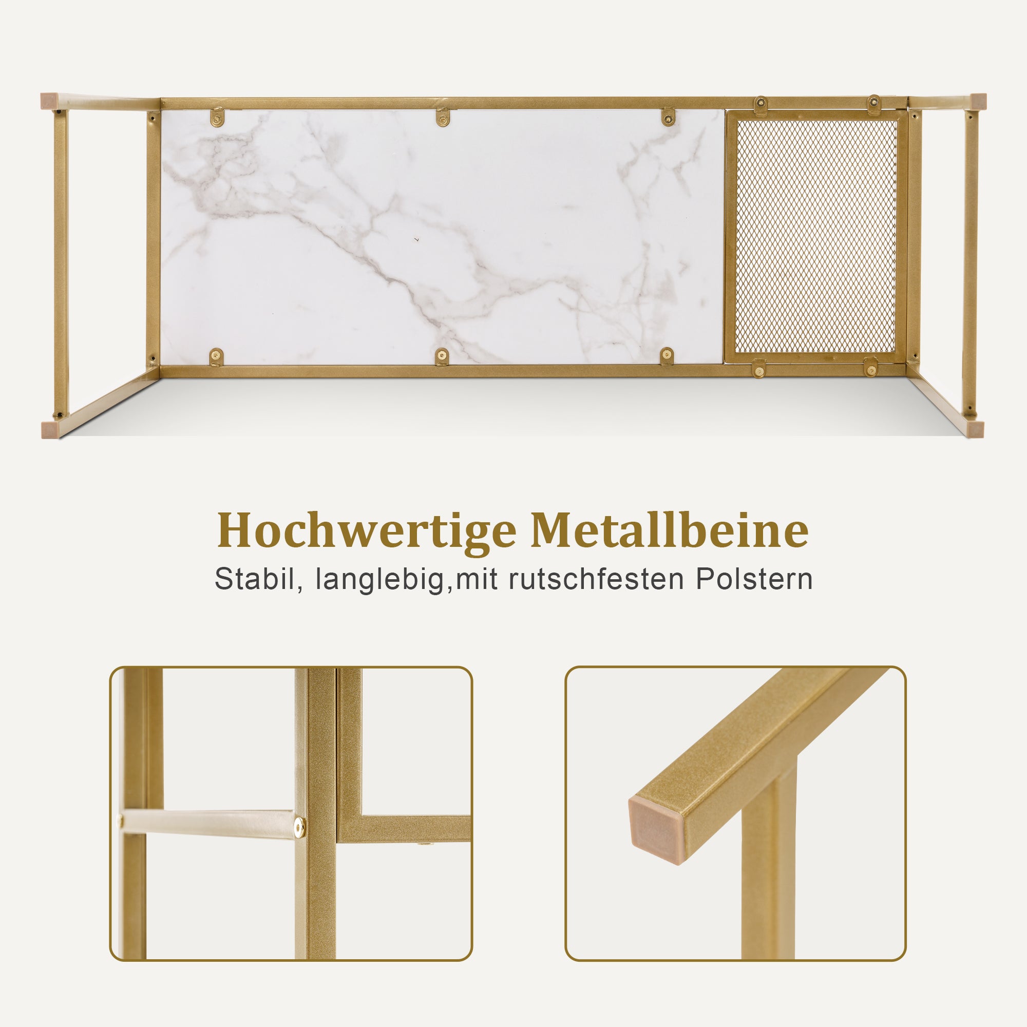 M MCombo Console Table Slim Marble Gold, Modern Side Table with 2 Shelves &amp; Metal Frame, Entrance Table for Hallway Living Room Bedroom, 110×40×90cm, 2276 