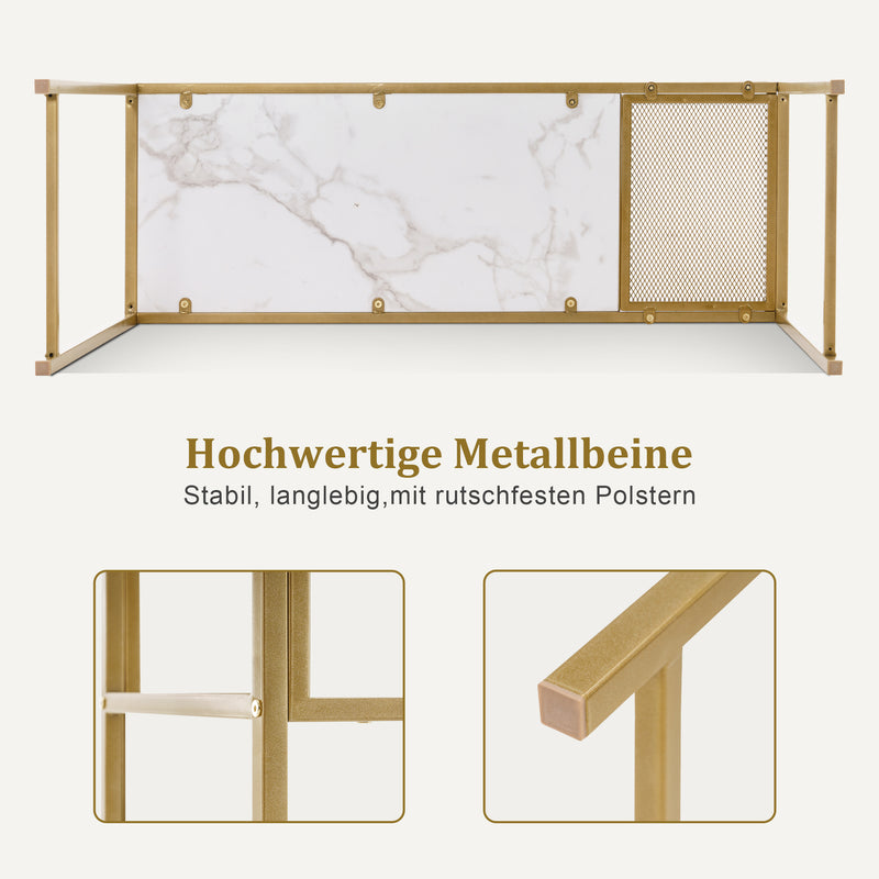 M MCombo Konsolentisch Schmal Marmor Gold, Modern Beistelltisch mit 2 Ablage & Metallgestell, Eingangstisch für Flur Wohnzimmer Schlafzimmer, 110×40×90cm, 2276