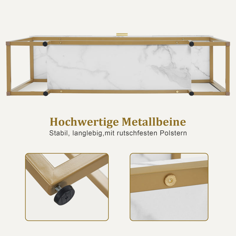 M MCombo Konsolentisch Schmal mit Schubladen, Modern Beistelltisch Marmor Gold Metallgestell, Eingangstisch für Flur Wohnzimmer Schlafzimmer, 120×30×92cm, 2281