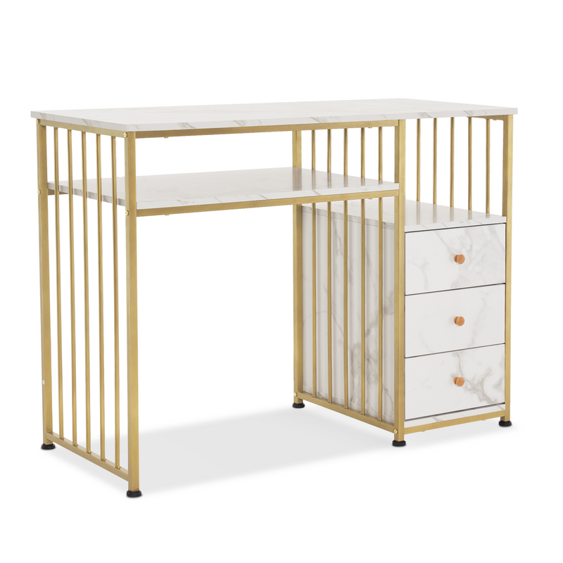M MCombo Schreibtisch mit Schubladen, Schminktisch ohne Spiegel, Nageltisch aus Holz Metallgestell, Computertisch Wohnzimmer Modern, 109 x 45,5 x 81cm, 2407
