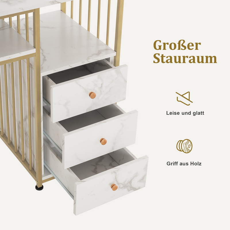 M MCombo Schreibtisch mit Schubladen, Schminktisch ohne Spiegel, Nageltisch aus Holz Metallgestell, Computertisch Wohnzimmer Modern, 109 x 45,5 x 81cm, 2407