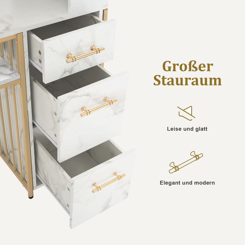M MCombo Schreibtisch mit 3 Schubladen, Nageltisch aus Holz Metallgestell, Manikürtisch， Schminktisch ohne Spiegel Modern, Computertisch mit Regal Wohnzimmer, 43x108x125cm, 2420