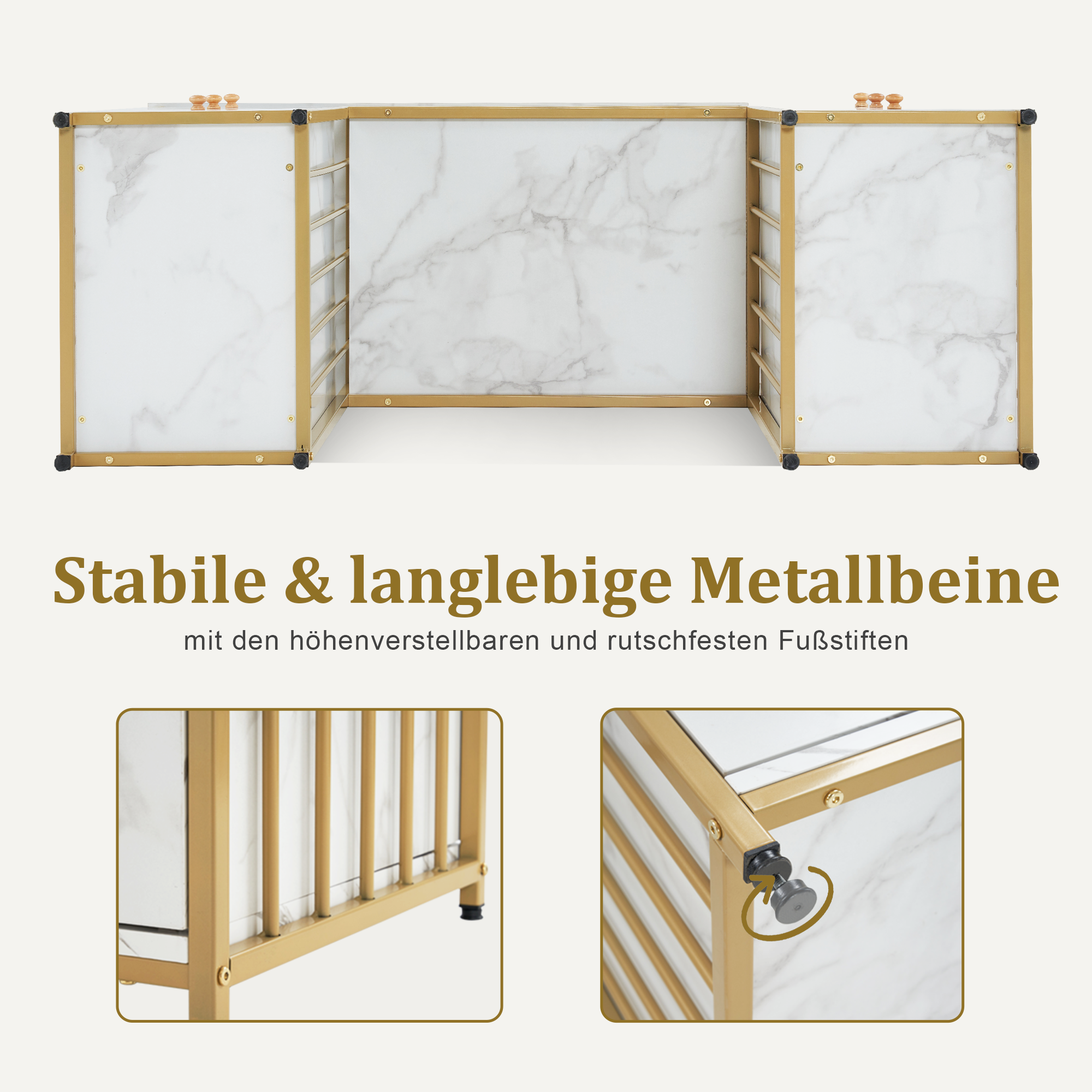 M MCombo Schreibtisch mit 6 Schubladen, Nageltisch aus Holz Metallgestell, Manikürtisch, Schminktisch ohne Spiegel Modern, Computertisch mit Ablagen Wohnzimmer, 46x125x81cm, 2425