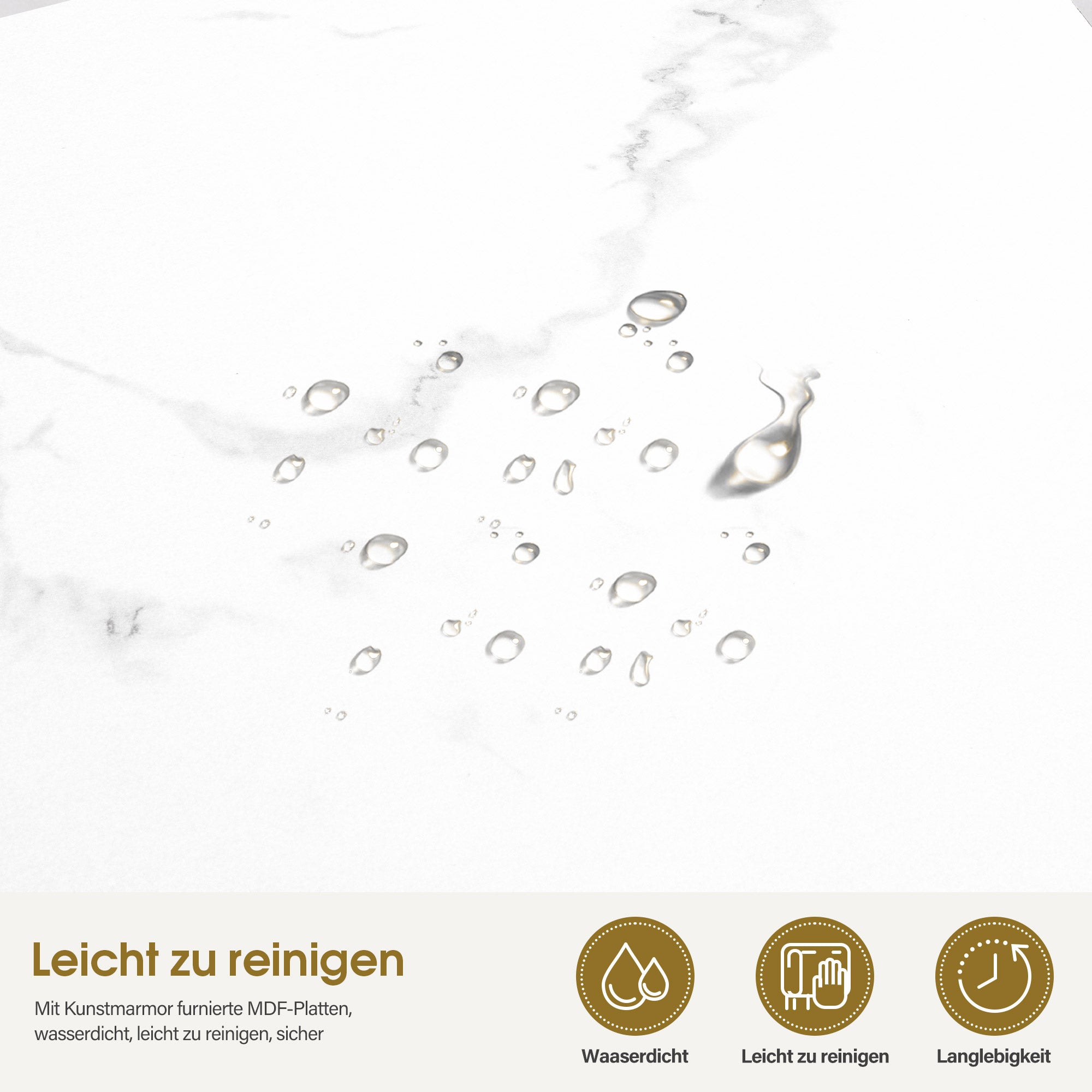M MCombo Maniküretisch mit 4 Schubladen, 1 Regal & 5 Ablagen, Nageltisch mit Absaugung, 2 Staubsaugerbeuteln, Nagelfrisiertisch Holz, Schreibtisch für Nagelstudio, Marmor-Weiß Gold, 55x112x80cm, 2464