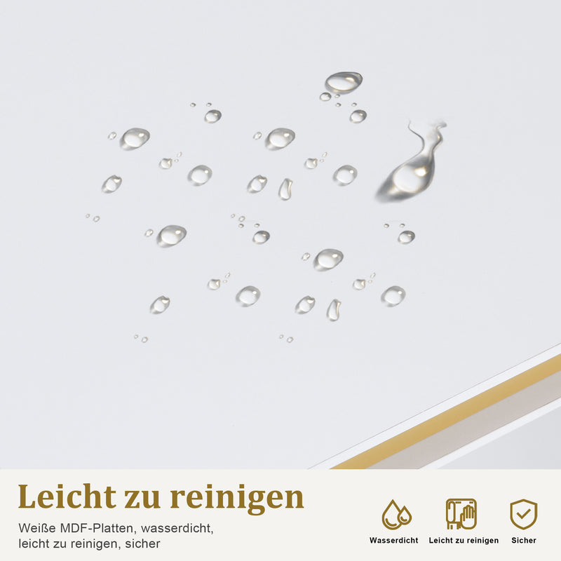 M MCombo Schreibtisch mit Schubladen für Nagelstudio, Manikürtisch mit 3 Steckdosen, Schminktisch ohne Spiegel Weiß-Gold, Nageltisch aus Holz Metallgestell, Nagelfrisiertisch, 50x110x80,5cm, 2484