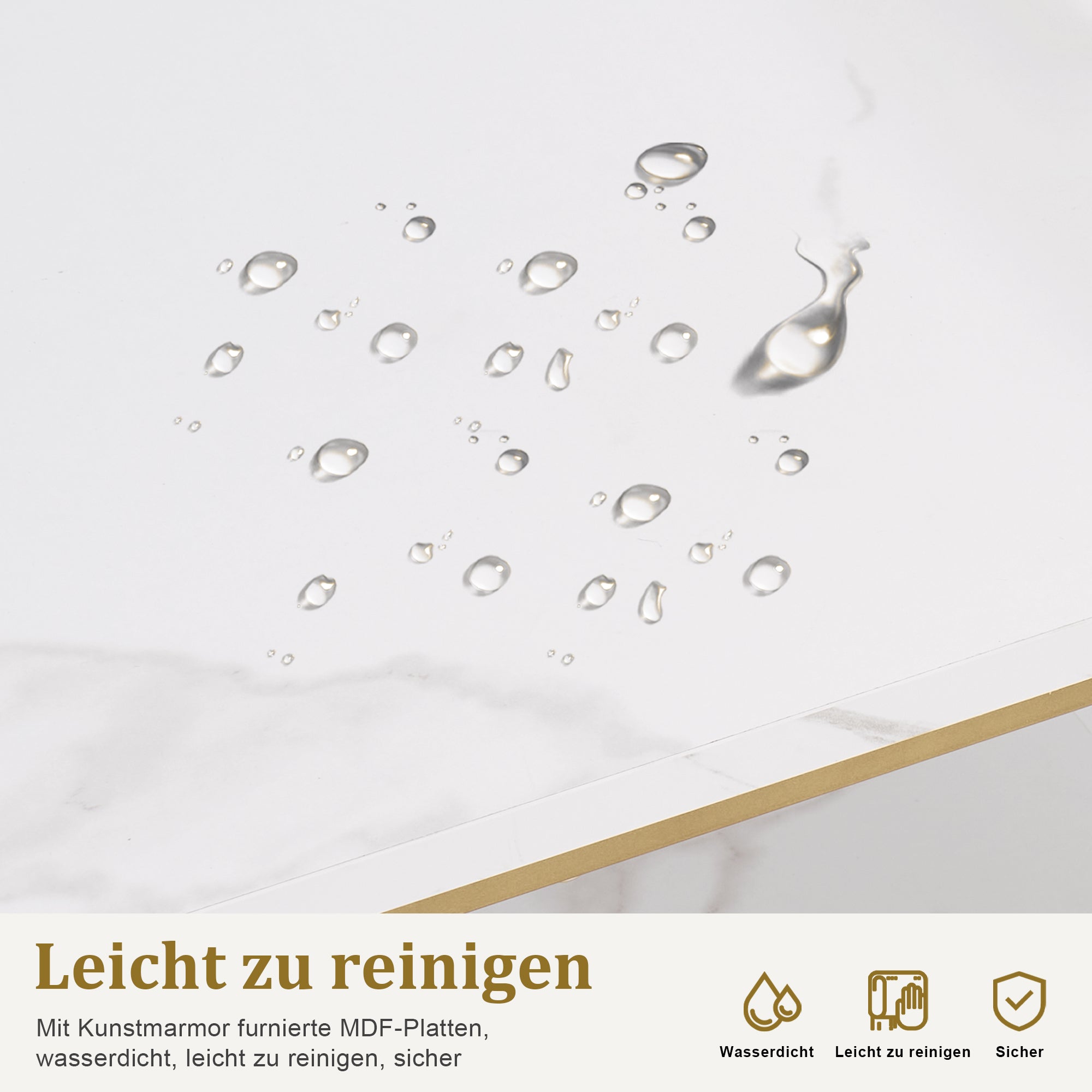 M MCombo Schreibtisch mit Schubladen, Nageltisch mit Regal, Manikürtisch aus Holz Metallgestell,  Schminktisch ohne Spiegel Wohnzimmer Modern, Marmor-Weiß Gold, 45 x 110 x 80.5cm, 2498