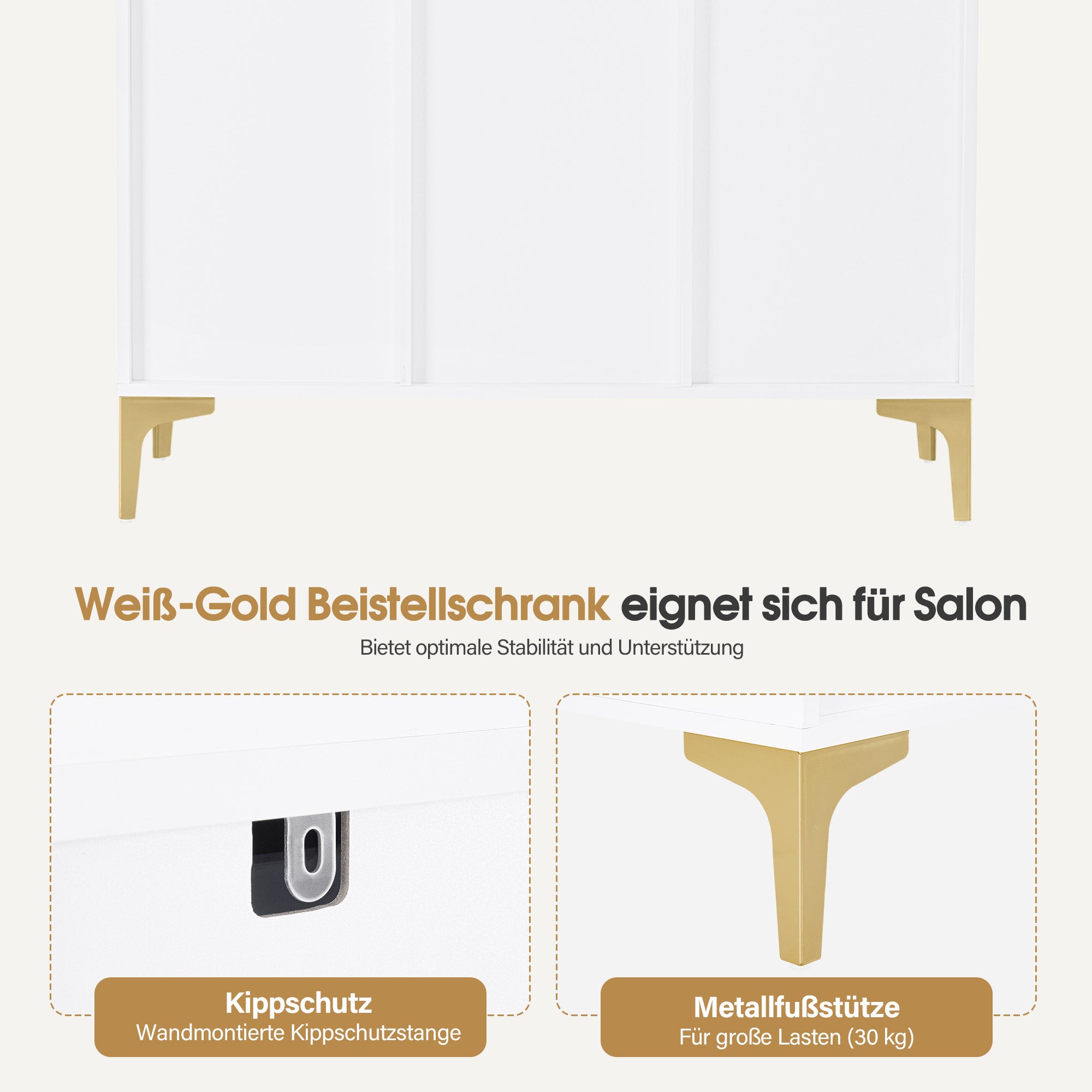 M MCombo Sideboard mit 2 Schubladen, Badezimmerschrank mit 3 Offenen Fächern & 2 Verstellbaren Ablagen, Küchenschrank, Kommode Weiß, Beistellschrank für Nagelstudio, Badschrank, 40x100x95cm, 6647