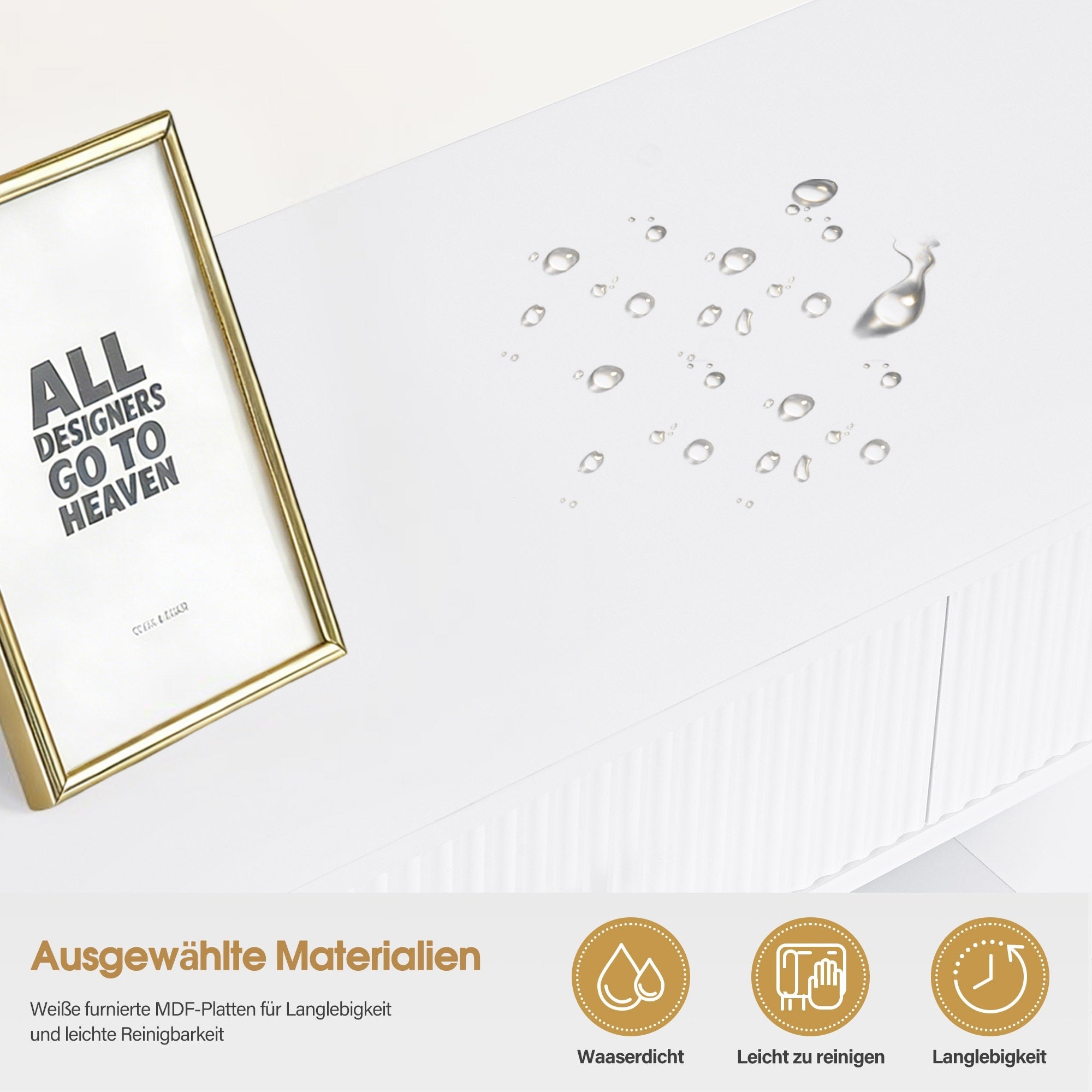 M MCombo Sideboard mit 2 Schubladen, Badezimmerschrank mit 3 Offenen Fächern & 2 Verstellbaren Ablagen, Küchenschrank, Kommode Weiß, Beistellschrank für Nagelstudio, Badschrank, 40x100x95cm, 6647