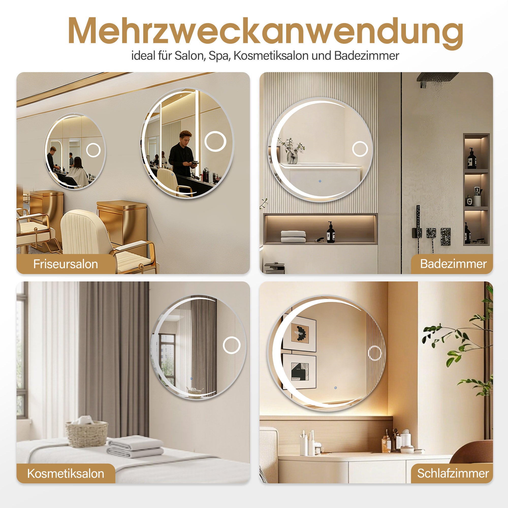MCombo Wall Mirror with Lighting, Bathroom Mirror with Aluminum Frame, Round Mirror with Touch Switch, 3 Dimmable Light Colors, Bathroom Mirror J6228