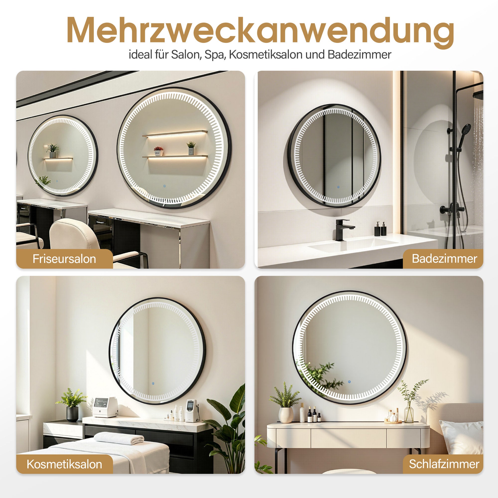 MCombo LED Wall Mirror, Bathroom Mirror with Aluminum Frame, Round Mirror with Touch Switch, 3 Dimmable Light Colors, Bathroom Mirror J6236