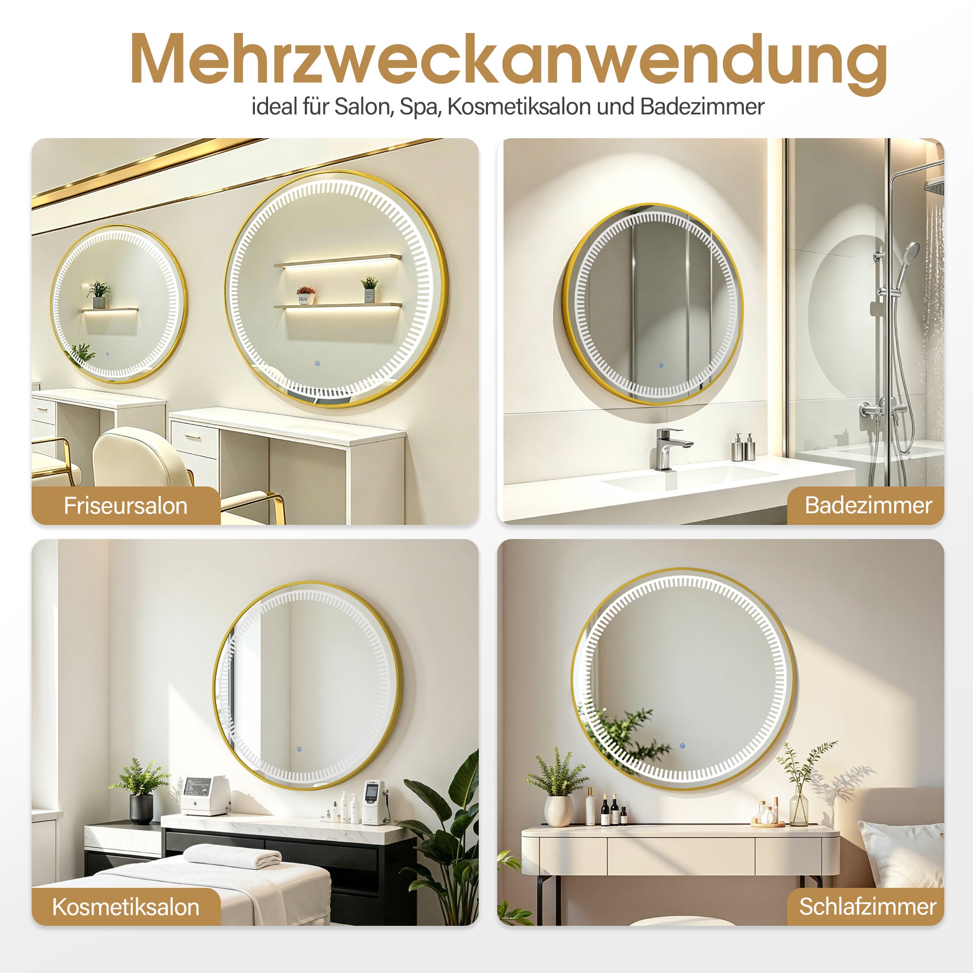 MCombo LED Wall Mirror, Bathroom Mirror with Aluminum Frame, Round Mirror with Touch Switch, 3 Dimmable Light Colors, Bathroom Mirror J6236