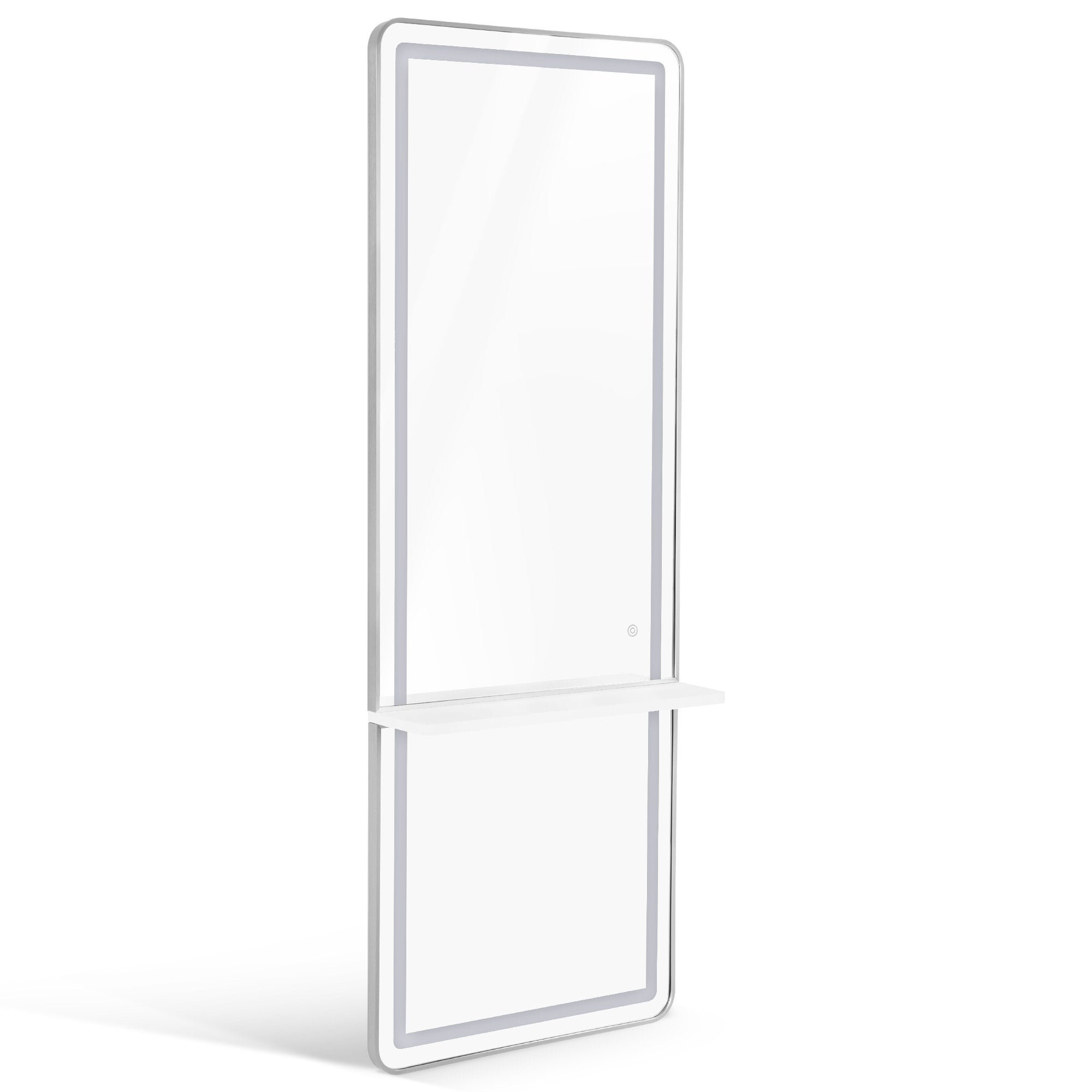 Miroir mural M MCombo avec éclairage intégré, miroir pleine longueur avec cadre en aluminium, grand miroir avec étagère, interrupteur tactile, 3 couleurs de lumière, intensité variable, 17 x 65 x 177 cm, J6271