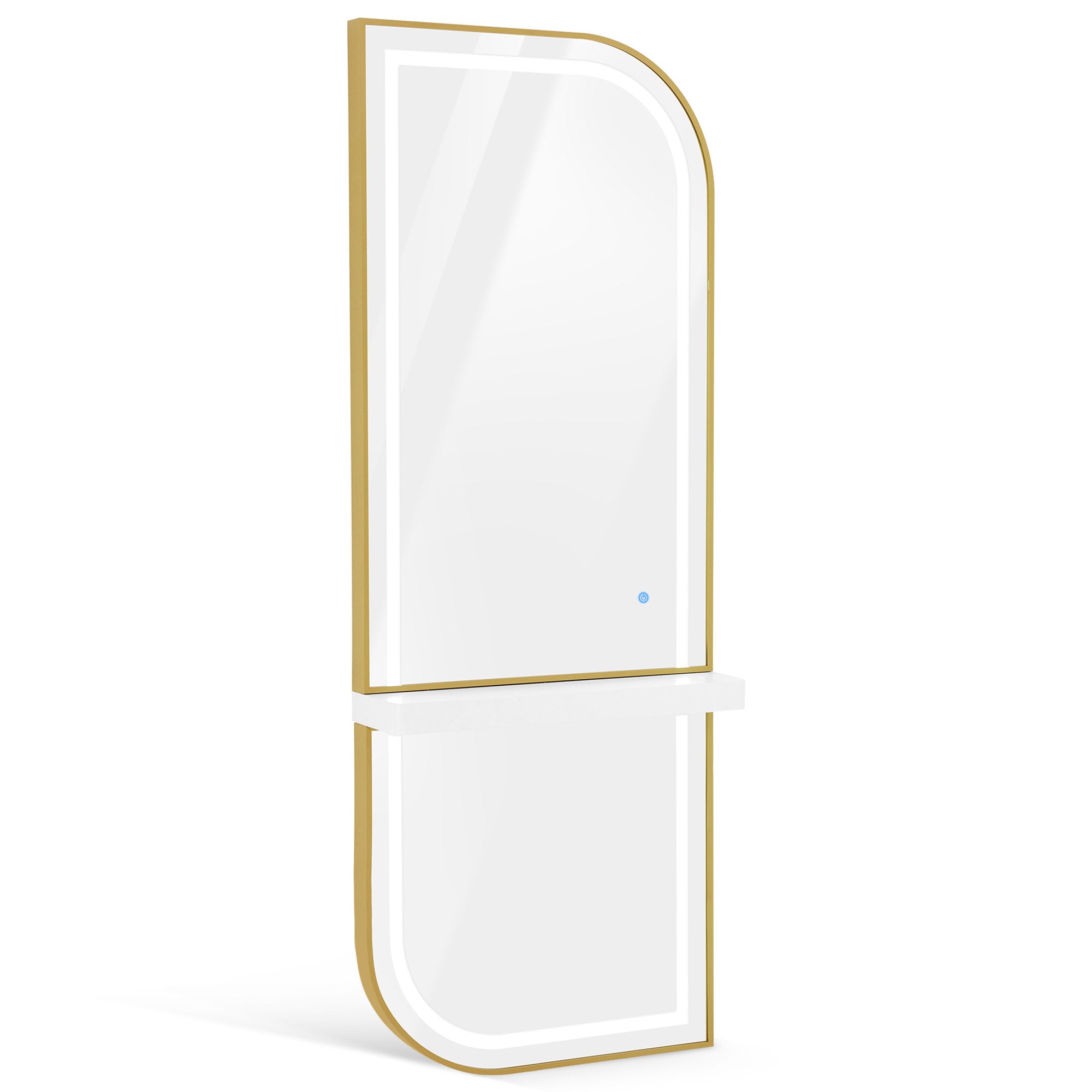 M MCombo Wandspiegel mit Beleuchtung, Ganzkörperspiegel mit Aluminiumrahmen, Großer Spiegel mit Ablage, Touch-Schalter, 3 Lichtfarben Dimmbar, J6298