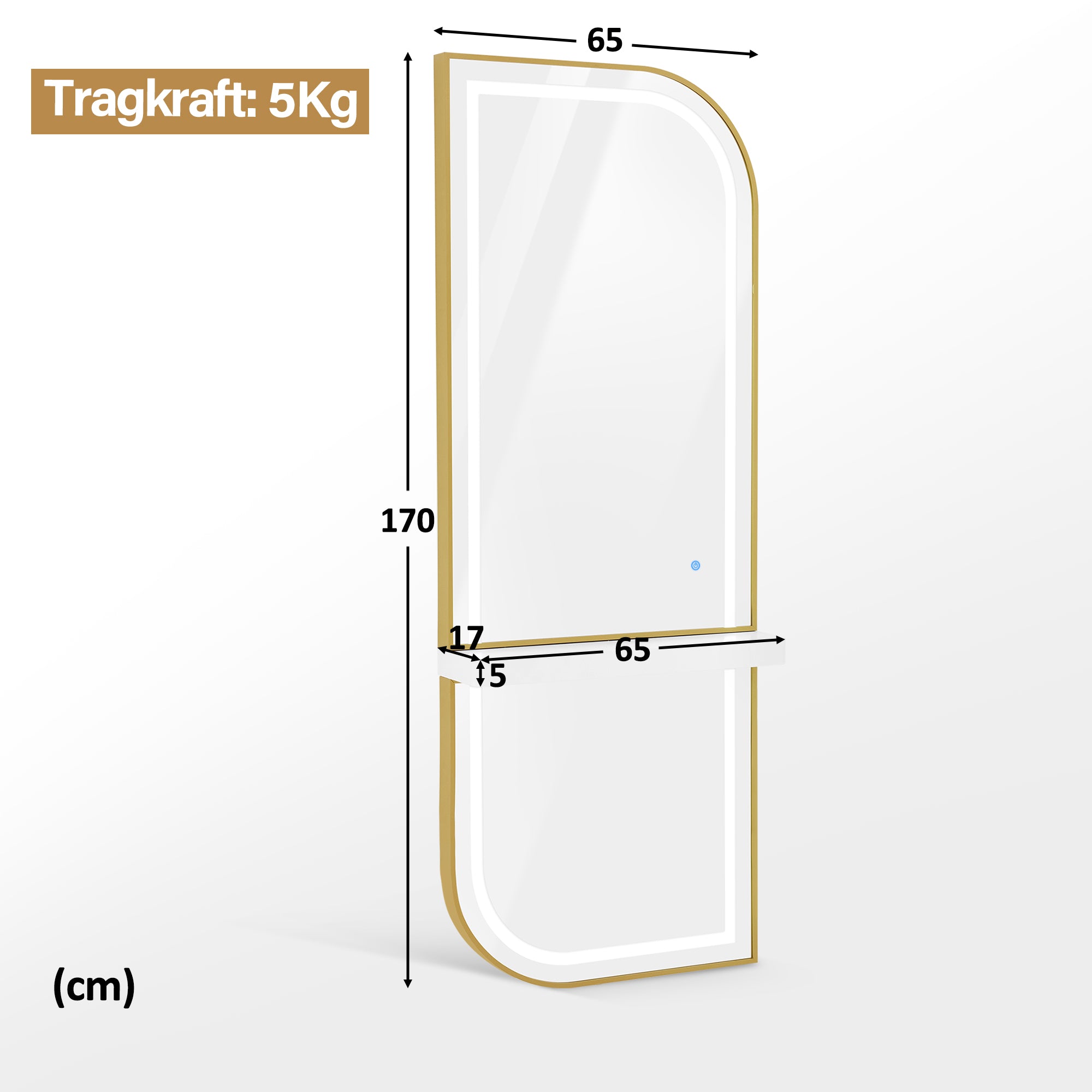 M MCombo Wandspiegel mit Beleuchtung, Ganzkörperspiegel mit Aluminiumrahmen, Großer Spiegel mit Ablage, Touch-Schalter, 3 Lichtfarben Dimmbar, J6298