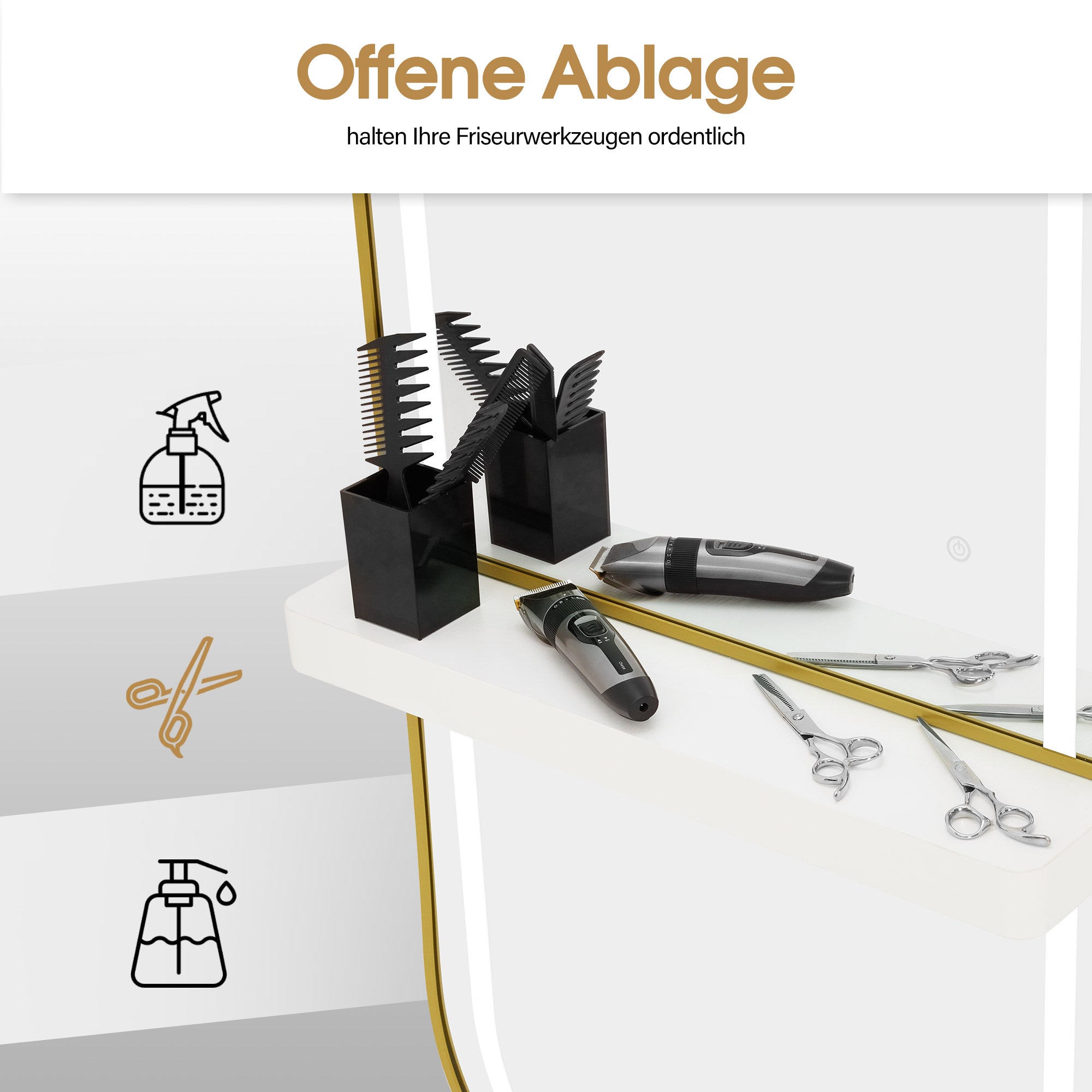 M MCombo Wandspiegel mit Beleuchtung, Ganzkörperspiegel mit Aluminiumrahmen, Großer Spiegel mit Ablage, Touch-Schalter, 3 Lichtfarben Dimmbar, J6298