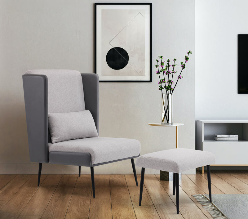 M MCombo Ohrensessel mit Hocker, Polstersessel Relaxsessel für Wohnzimmer,  Lesesessel Bequem, Fernsehsessel mit Flügelrücken, Loungesessel Modern, Stoff/Kunstleder 4707 (Grau)