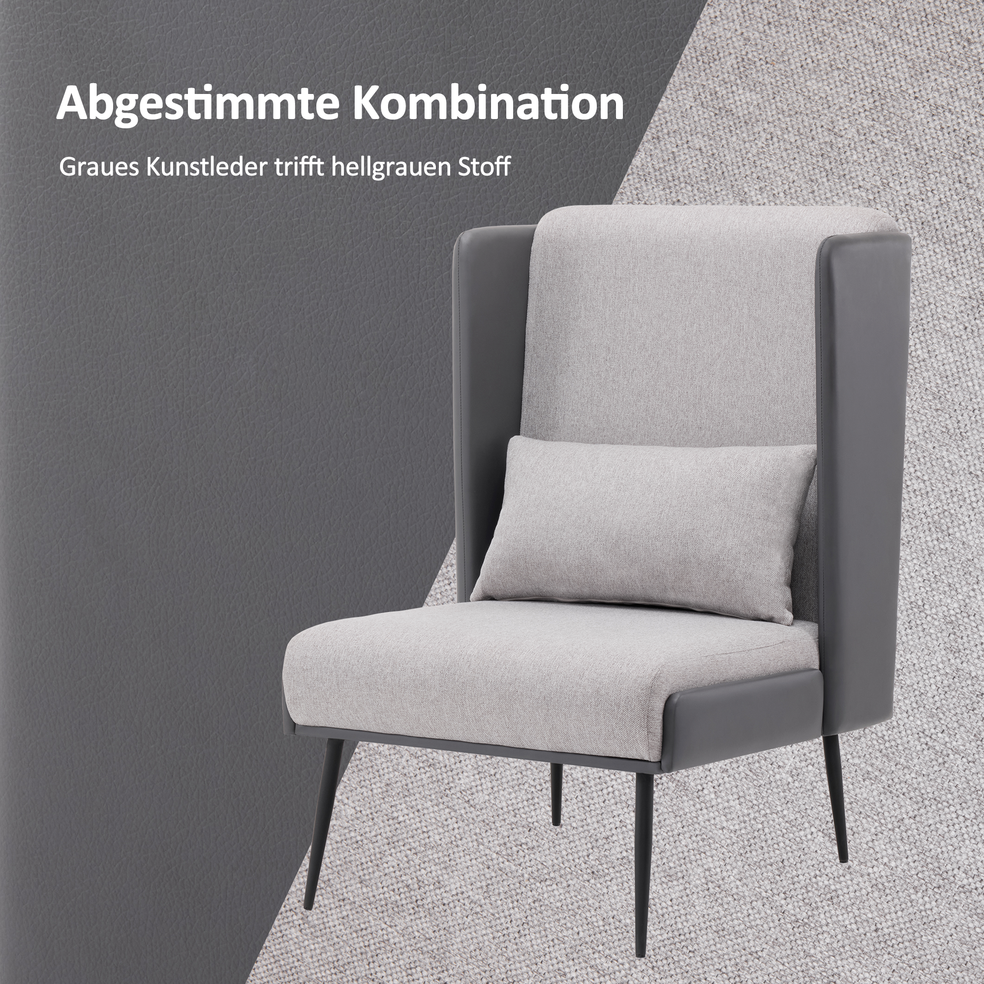 M MCombo Ohrensessel mit Hocker, Polstersessel Relaxsessel für Wohnzimmer,  Lesesessel Bequem, Fernsehsessel mit Flügelrücken, Loungesessel Modern, Stoff/Kunstleder 4707 (Grau)