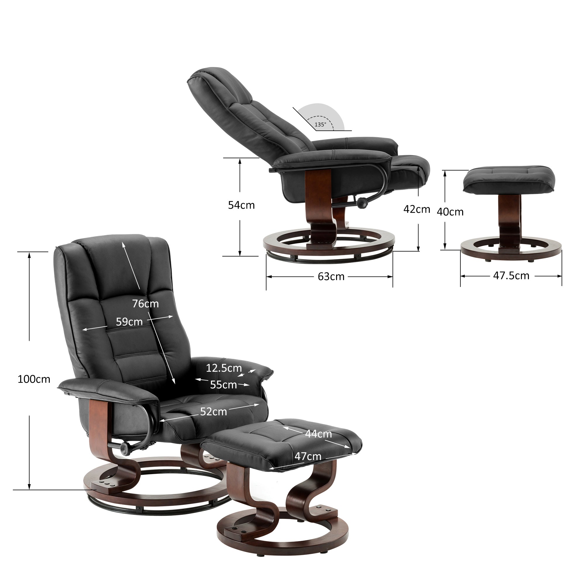MCombo recliner chair with footstool, 360° swivel TV chair with reclining function, up to 120 kg load capacity, modern recliner chair for the living room, 9019 