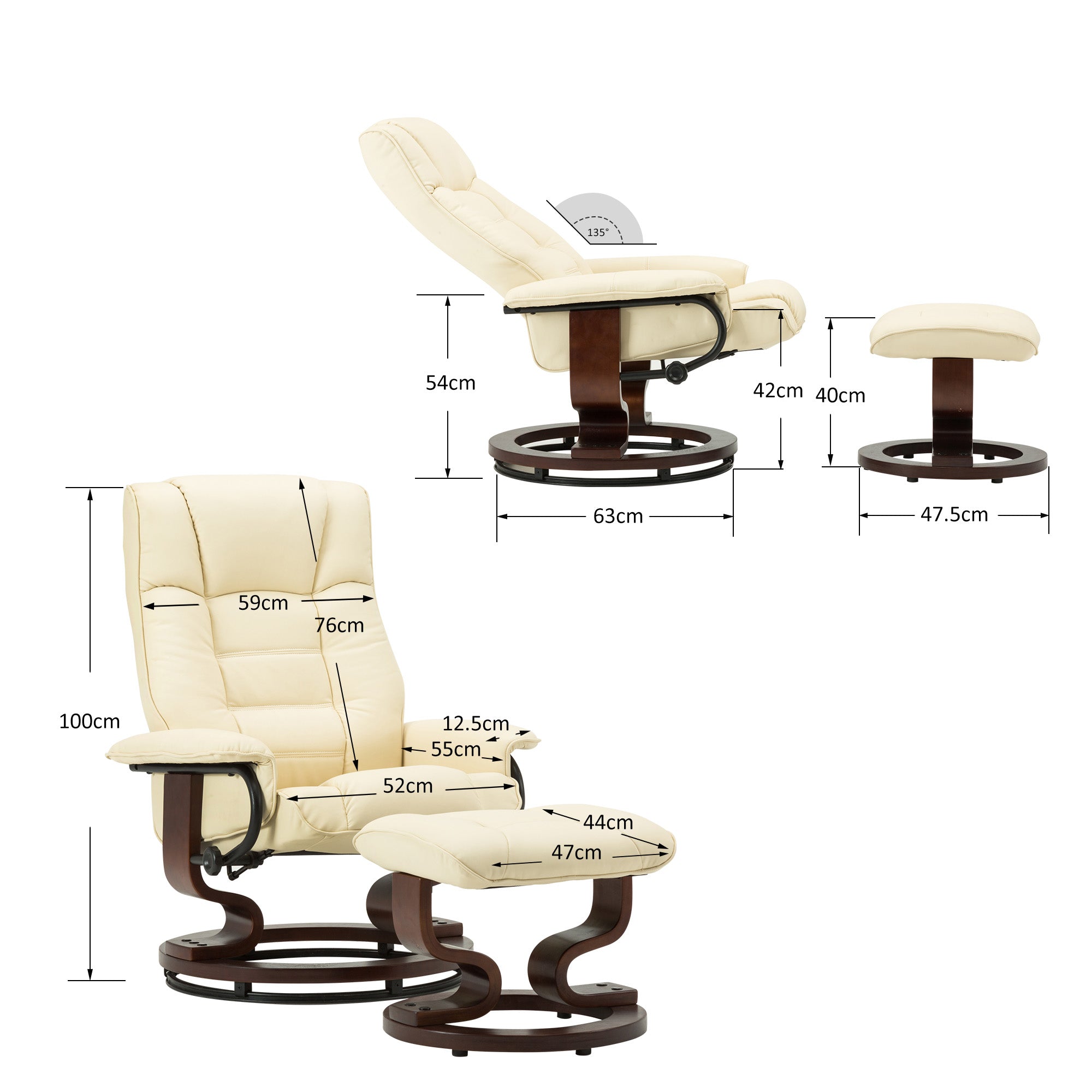 MCombo recliner chair with footstool, 360° swivel TV chair with reclining function, up to 120 kg load capacity, modern recliner chair for the living room, 9019 