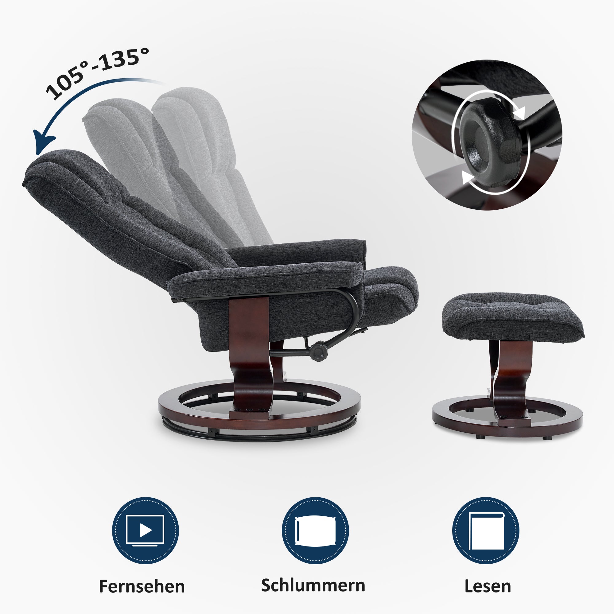 MCombo recliner chair with footstool, 360° swivel TV chair with reclining function, up to 120 kg load capacity, modern recliner chair for the living room, 9019 